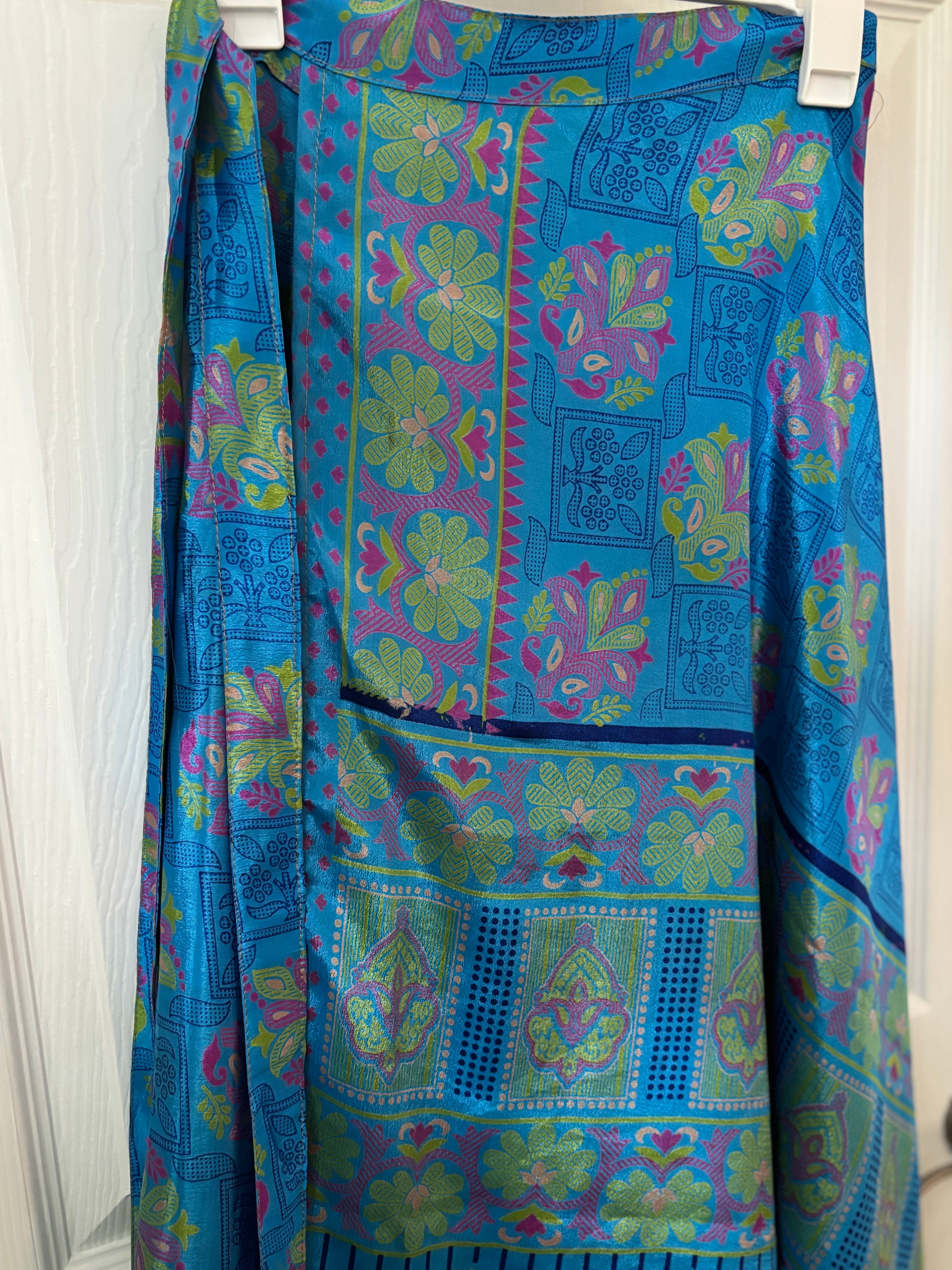 Warfare Worship Skirt | Bohemian Flowy Indian Silk Sari Wrap Skirt - Double Layer , Reversible | Free Flow Dancing Skirt