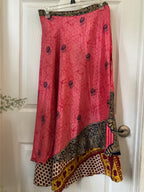 Warfare Worship Skirt | Bohemian Flowy Indian Silk Sari Wrap Skirt - Double Layer , Reversible | Free Flow Dancing Skirt