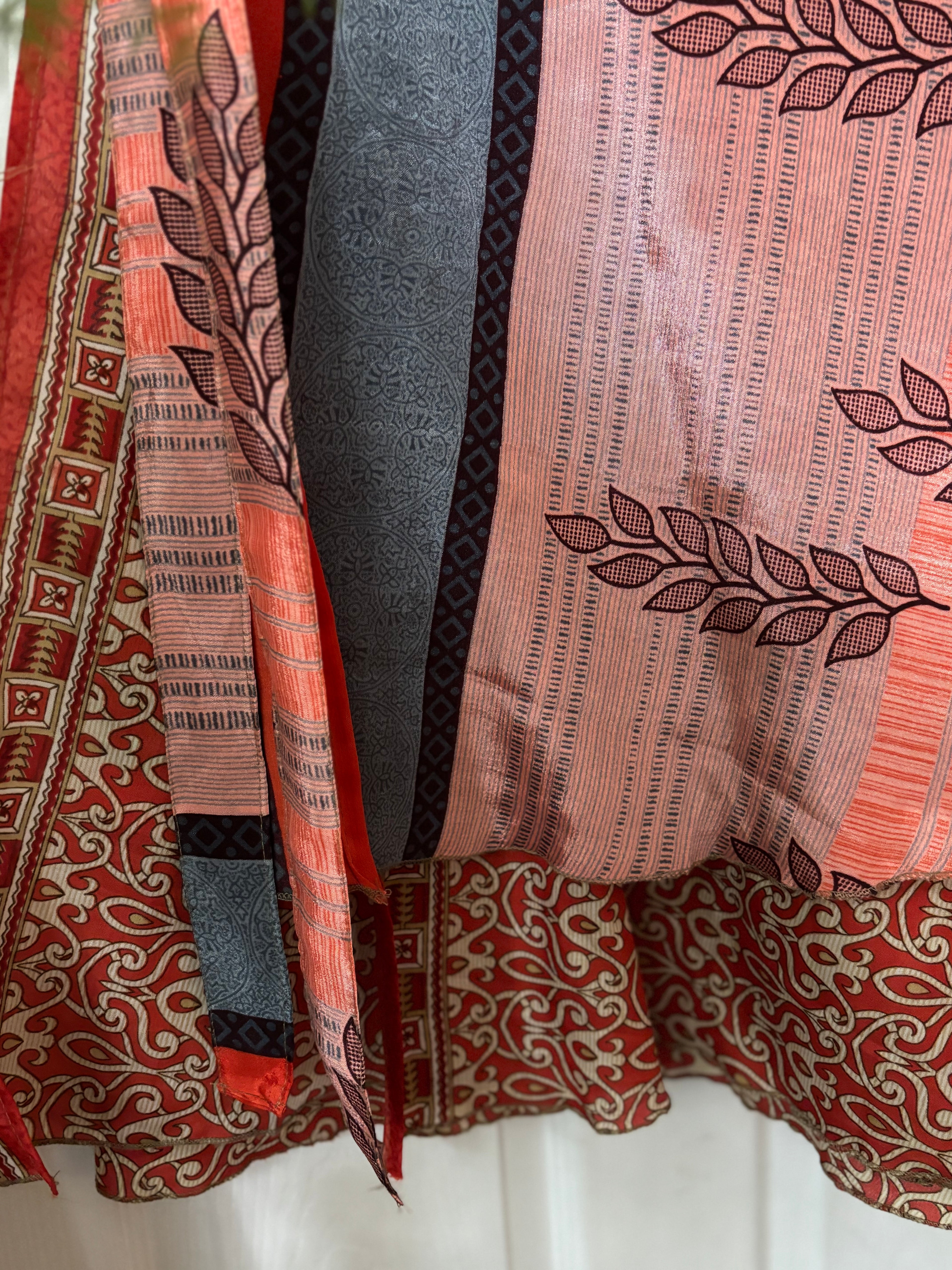 Warfare Worship Skirt | Bohemian Flowy Indian Silk Sari Wrap Skirt - Double Layer , Reversible | Free Flow Dancing Skirt