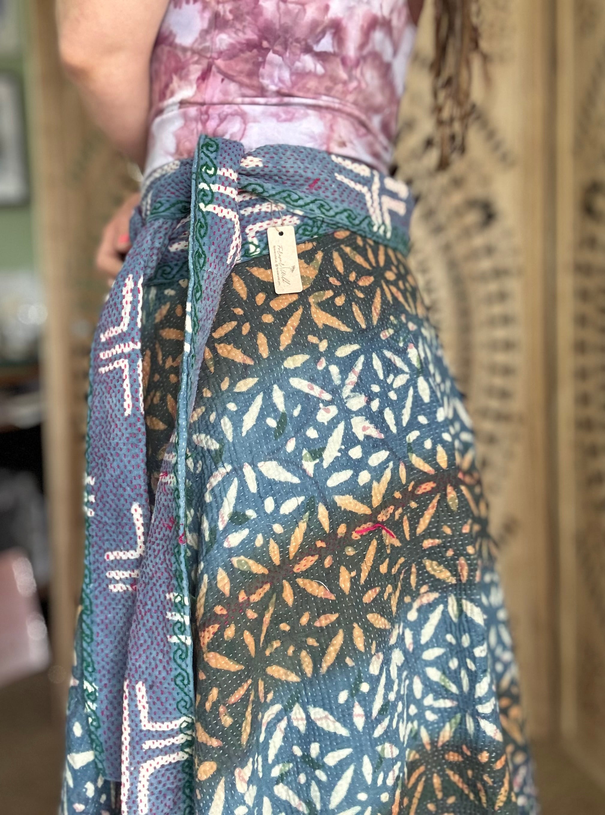 Indigo Kantha Wrap Skirt - Tribal Print