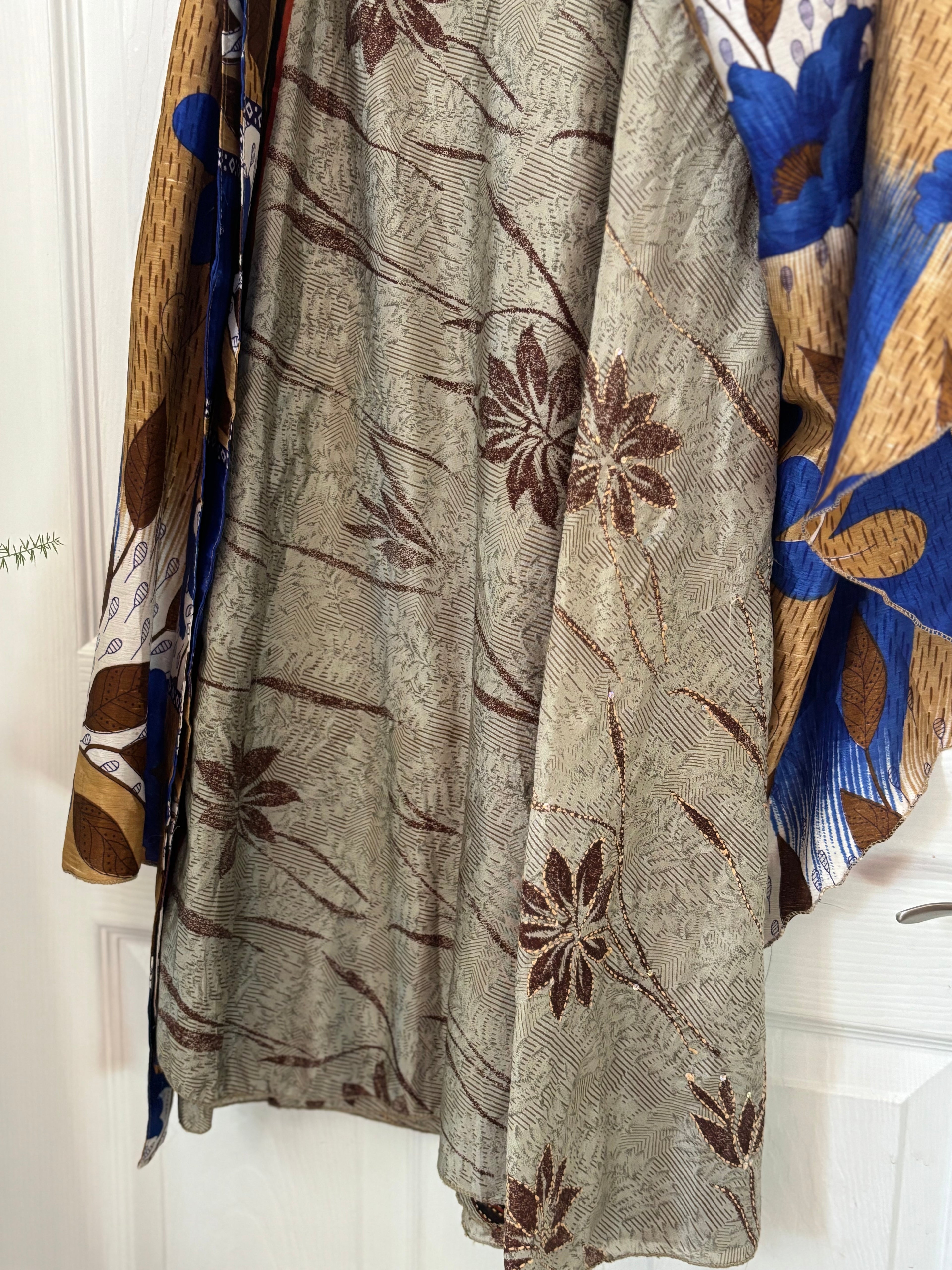 Bohemian Flowy Indian Silk Sari Wrap Skirt - Double Layer , Reversible | Free Flow Dancing Skirt