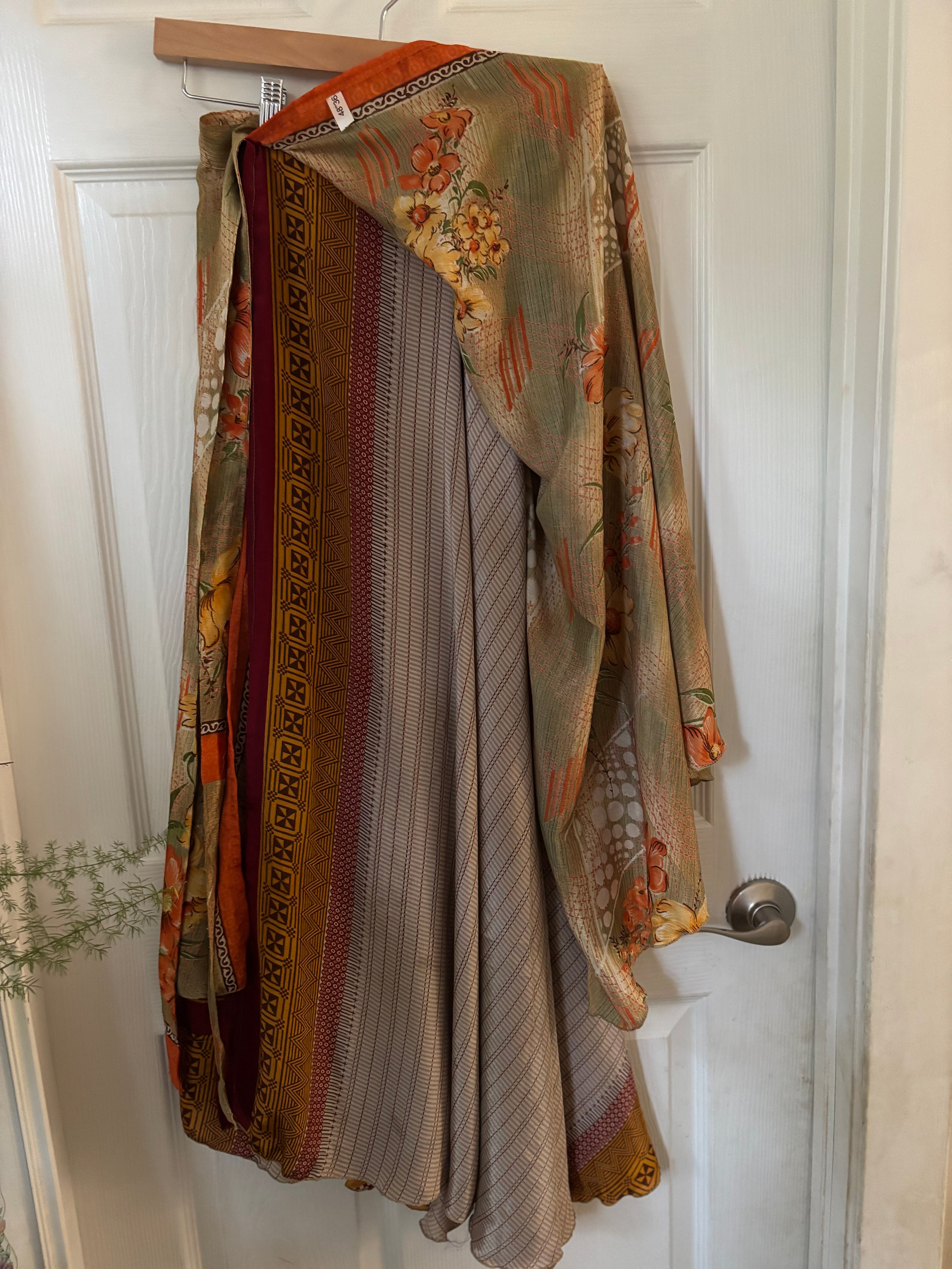 Bohemian Indian Silk Sari Wrap Skirt - Double Layer , Reversible | Free Flow Dancing Skirt