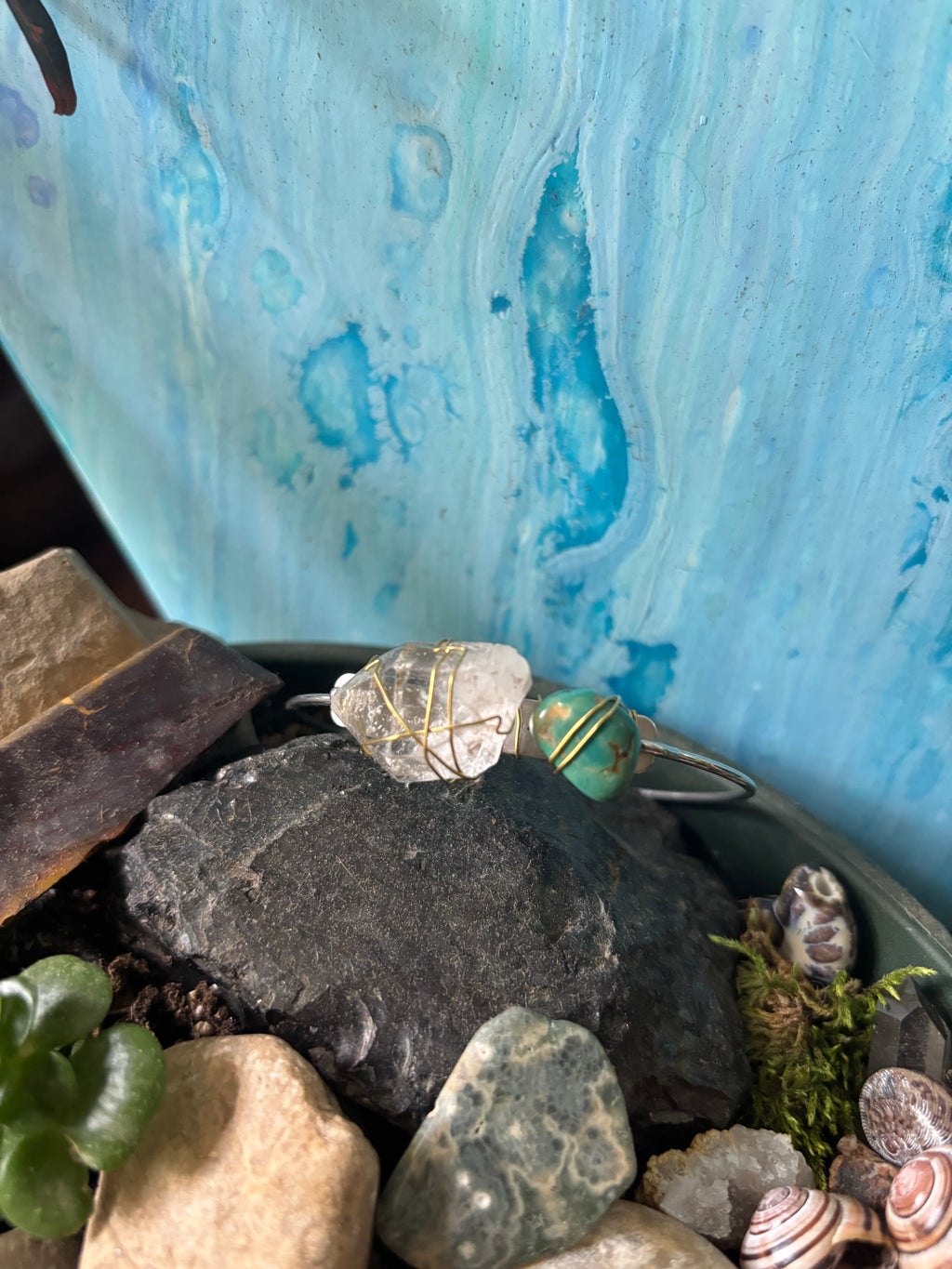 Quartz + Turquoise Cuff