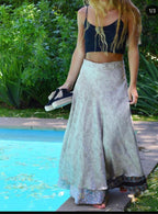 Bohemian Flowy Indian Silk Sari Wrap Skirt - Double Layer , Reversible | Free Flow Dancing Skirt