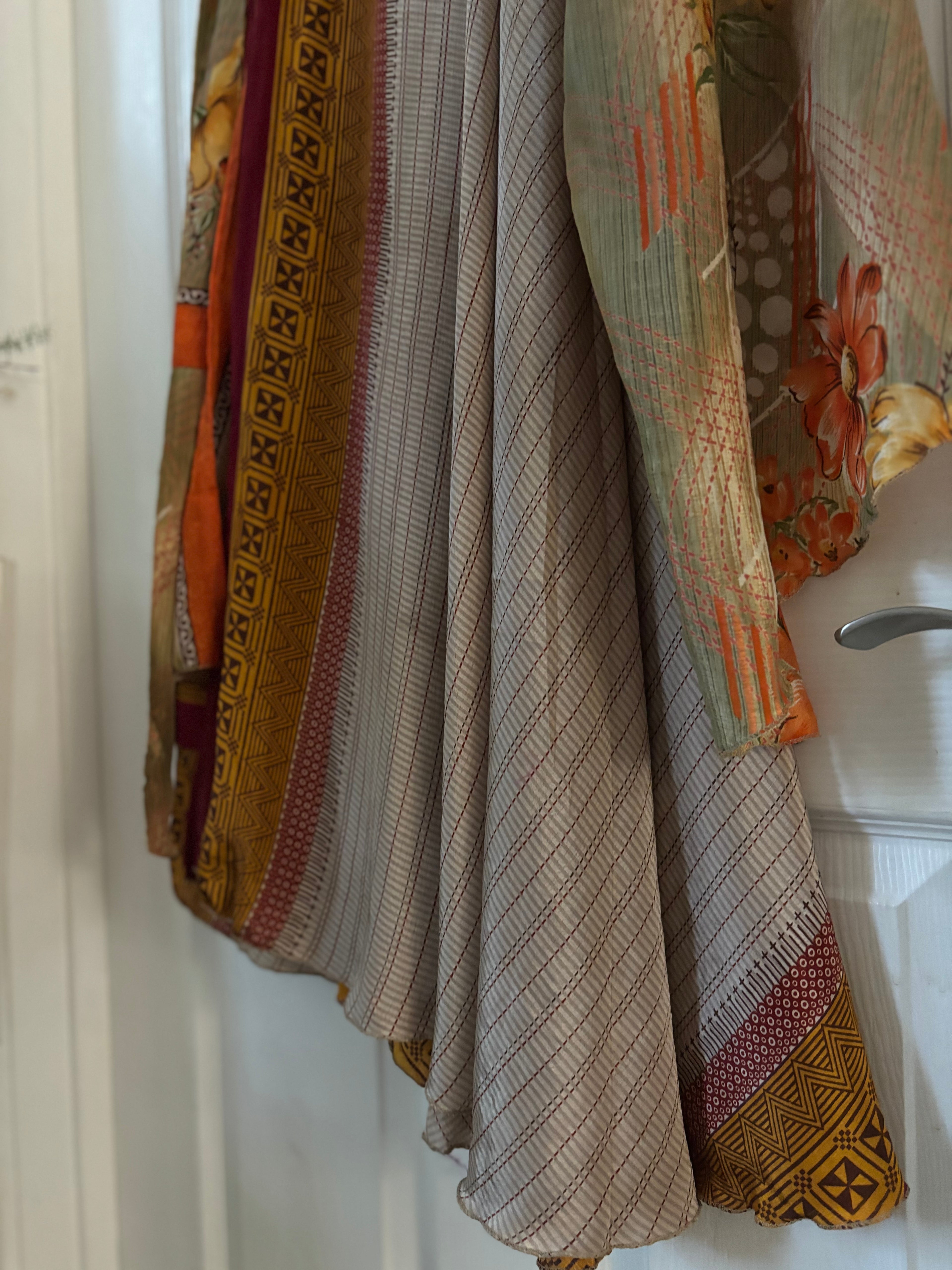 Bohemian Indian Silk Sari Wrap Skirt - Double Layer , Reversible | Free Flow Dancing Skirt