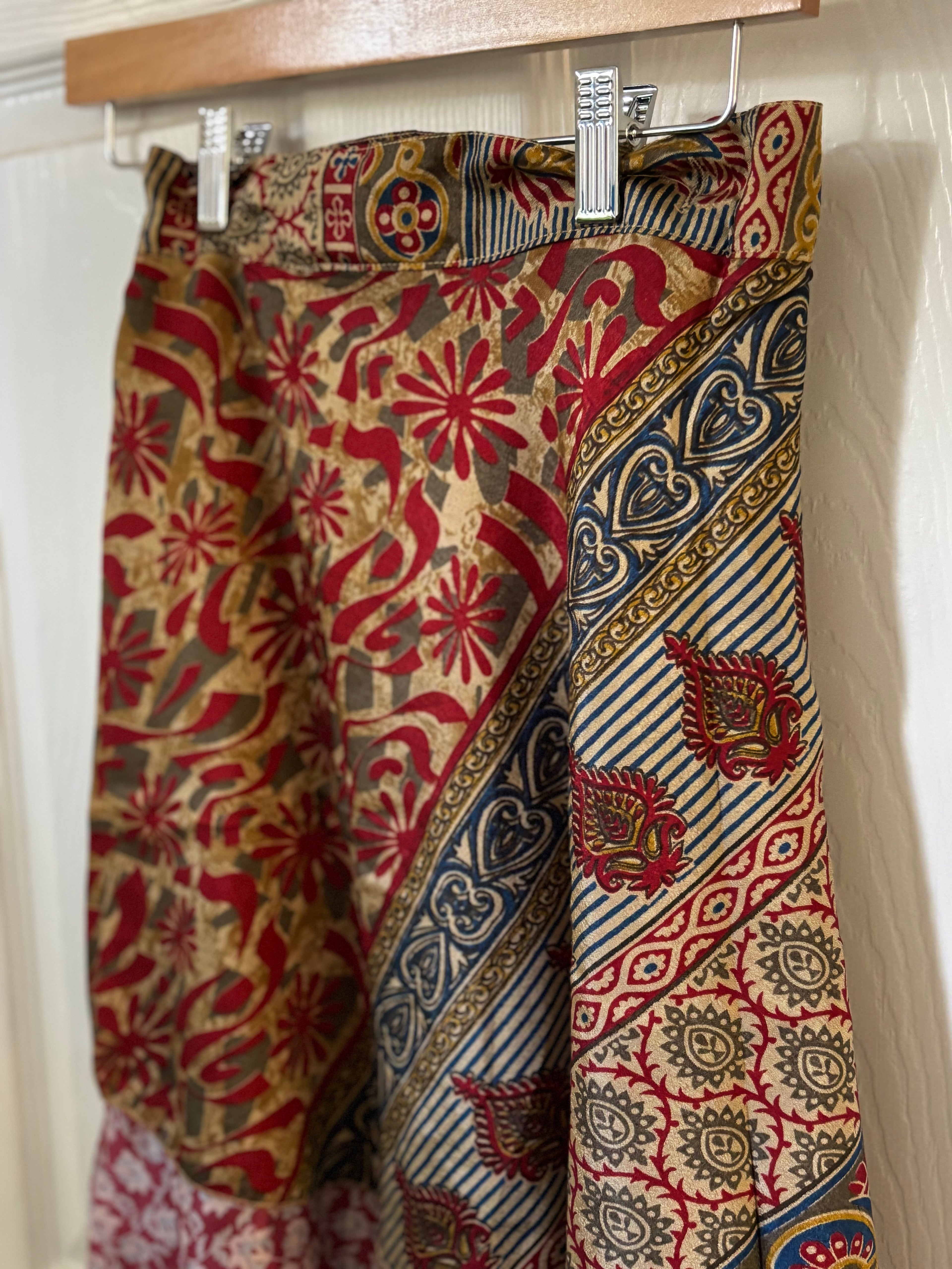 Knee Length Bohemian Flowy Dancing Worship Skirt | Indian Silk Sari Wrap Skirt - Double Layer , Reversible