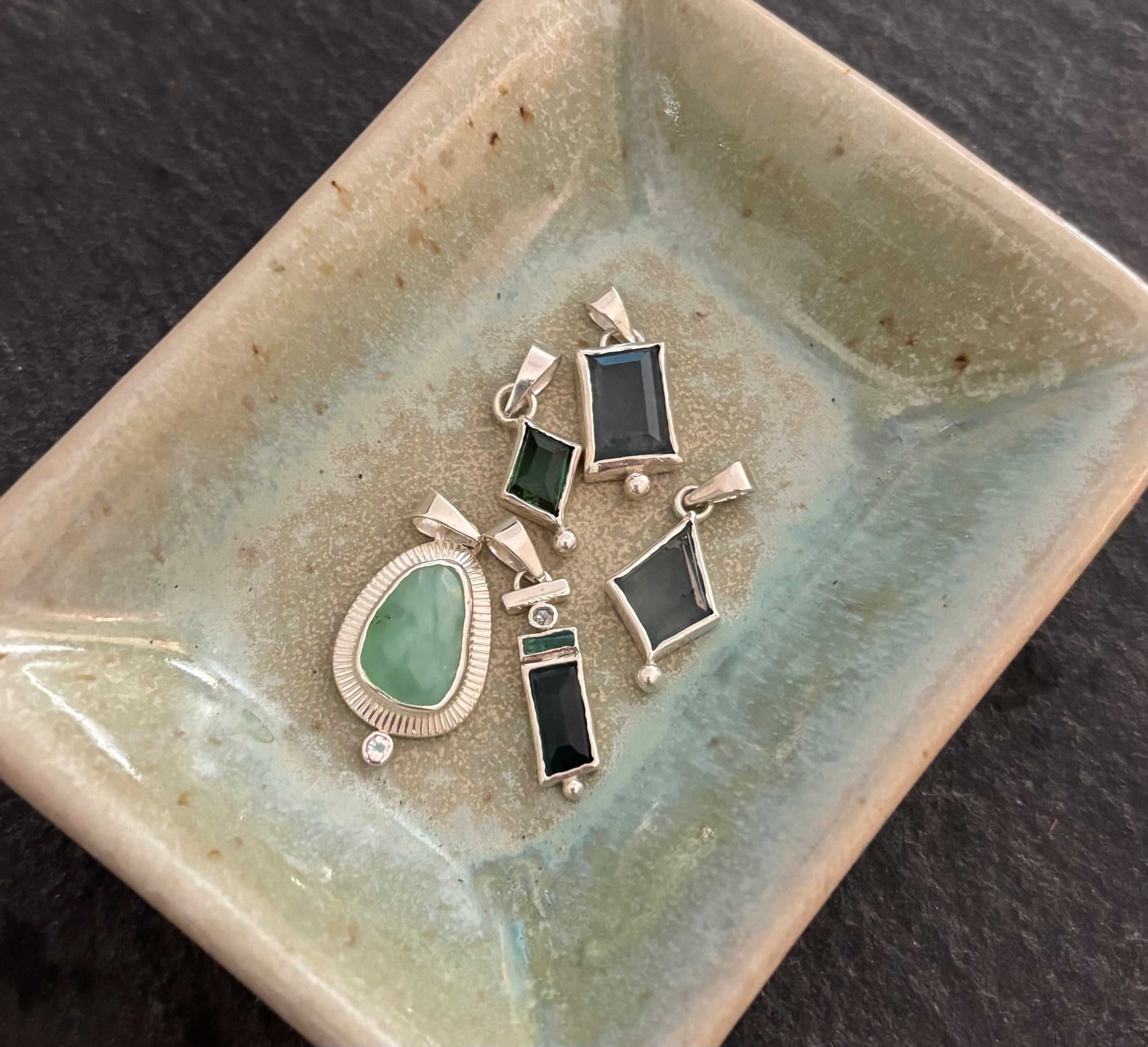 Sterling 925 Etched Aqua Rosecut Chalcedony + Moonstone Necklace