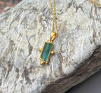 14k Gold Ethnic Teal Tourmaline Baguette Necklace