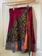 Knee Length Bohemian Flowy Dancing Worship Skirt | Indian Silk Sari Wrap Skirt - Double Layer , Reversible