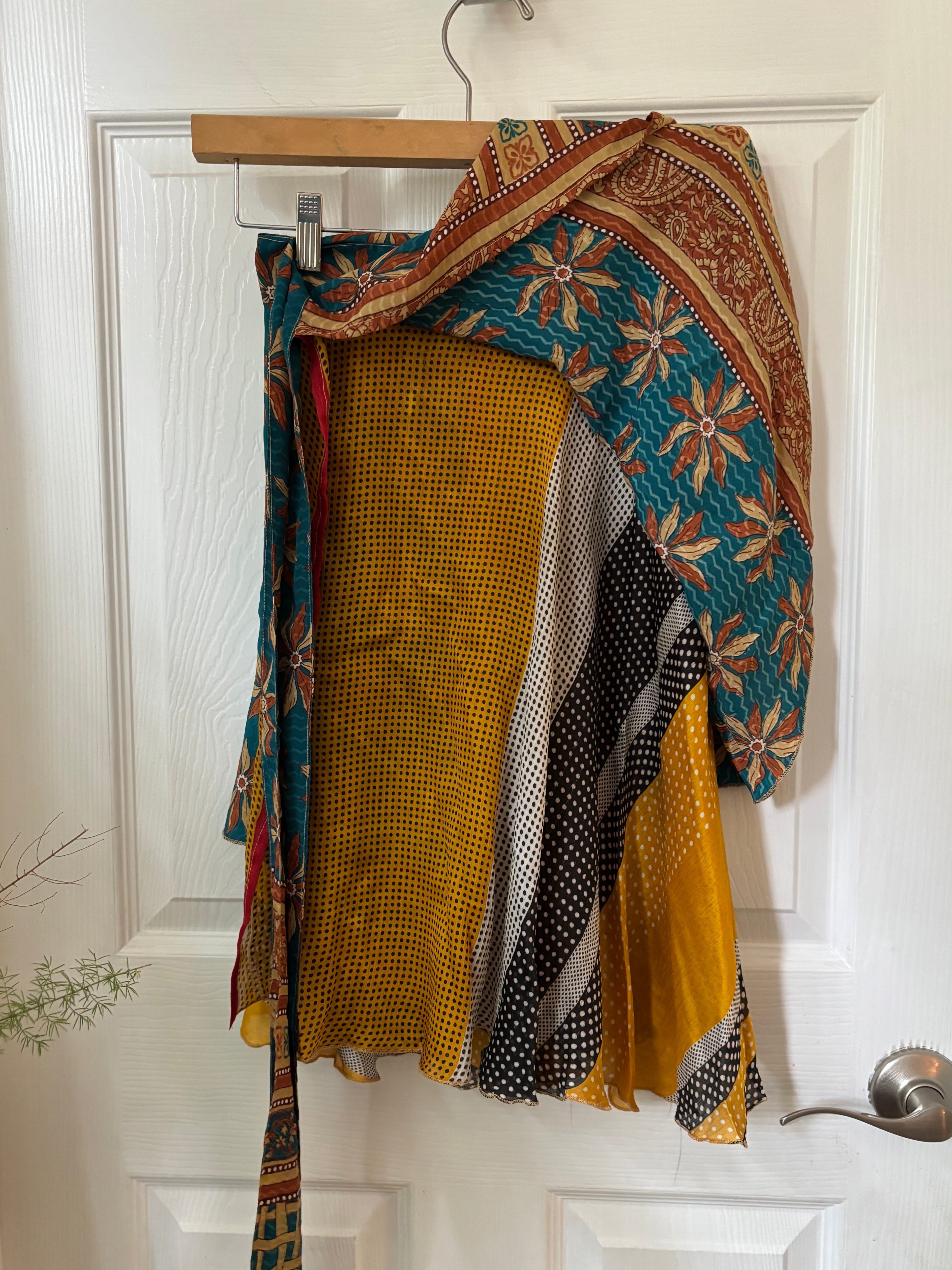 GIRLS Bohemian Flowy Dancing Worship Skirt | Indian Silk Sari Wrap Skirt - Double Layer , Reversible