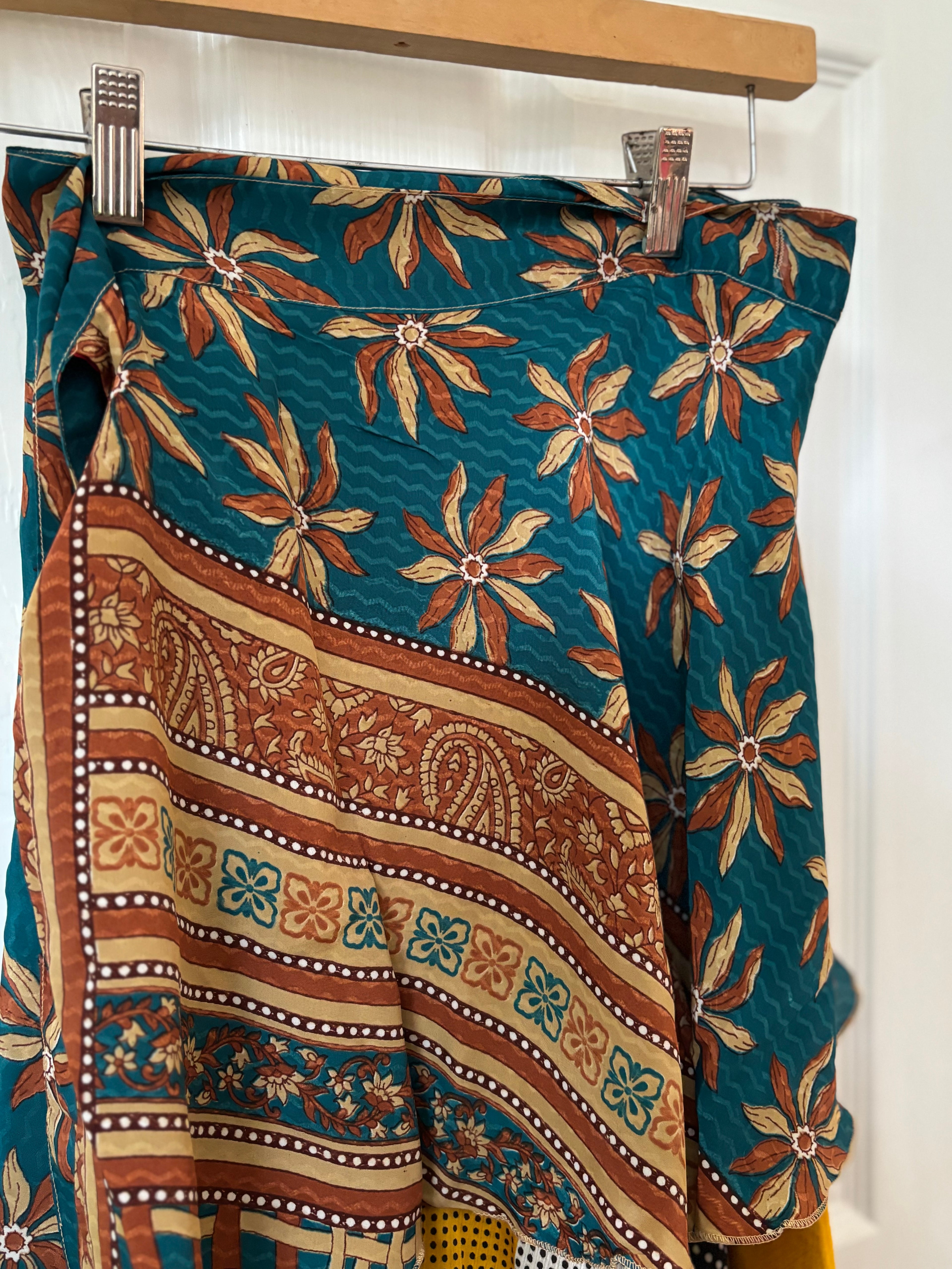 GIRLS Bohemian Flowy Dancing Worship Skirt | Indian Silk Sari Wrap Skirt - Double Layer , Reversible