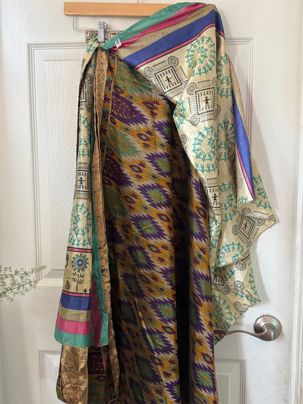 Bohemian Flowy Indian Silk Sari Wrap Skirt - Double Layer , Reversible | Free Flow Dancing Skirt