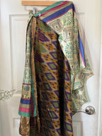 Bohemian Flowy Indian Silk Sari Wrap Skirt - Double Layer , Reversible | Free Flow Dancing Skirt