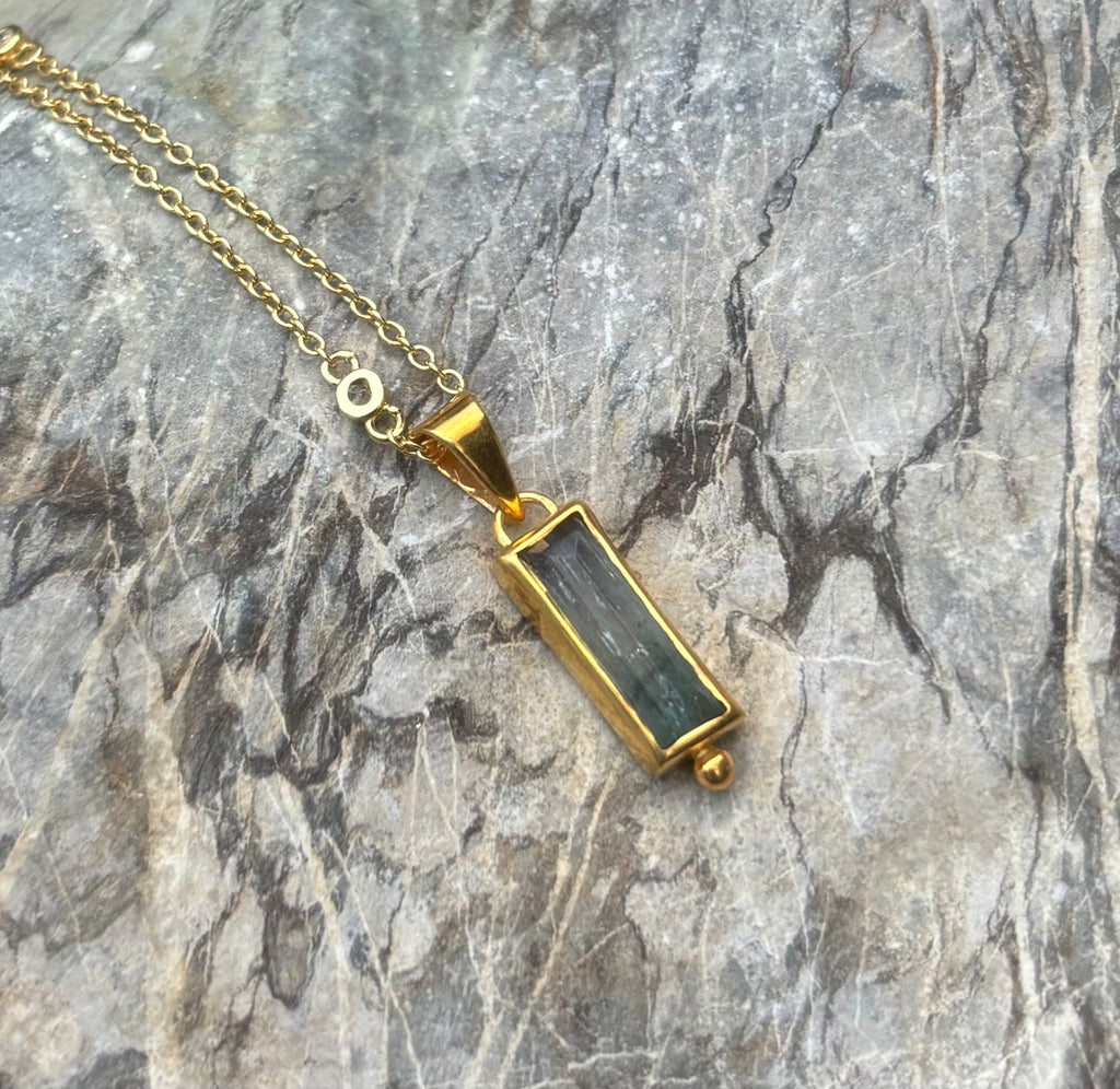 14k Gold Bicolor Tourmaline Baguette Necklace