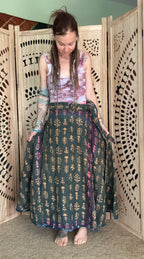 Indigo Kantha Wrap Skirt - Tribal Print