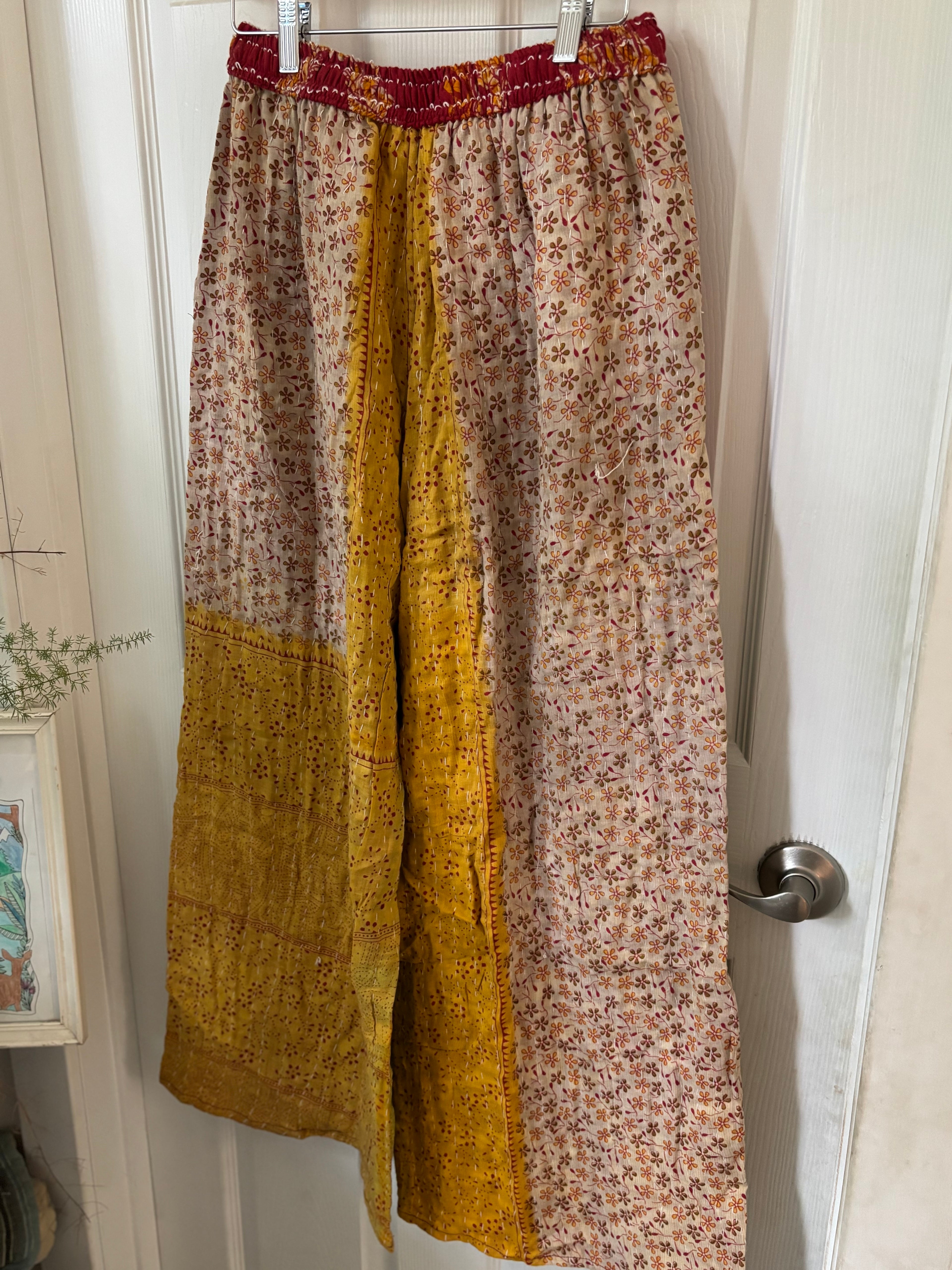 Handmade 100% Cotton Kantha Quilted Reversible Wide Leg Pants