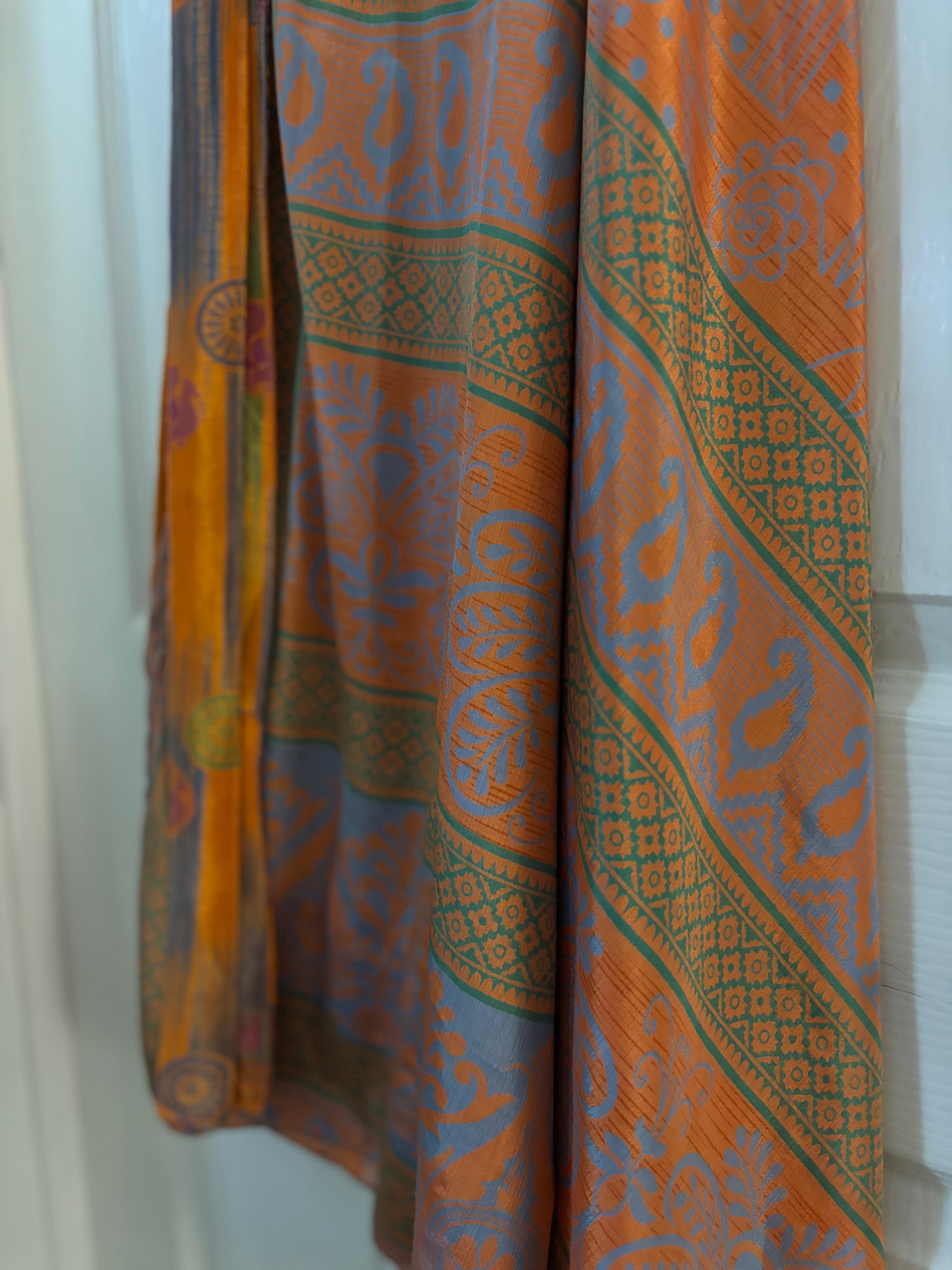 Bohemian Indian Silk Sari Wrap Skirt - Double Layer , Reversible | Free Flow Dancing Skirt