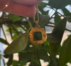 14k Gold Green Jade + Sapphire Hand Etched Necklace