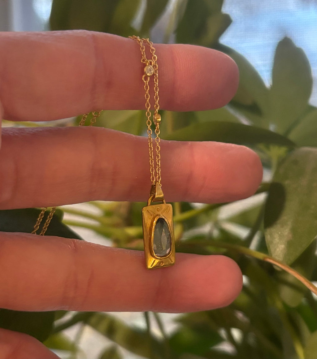 14k Gold Rosecut Bicolor Tourmaline Etched Necklace