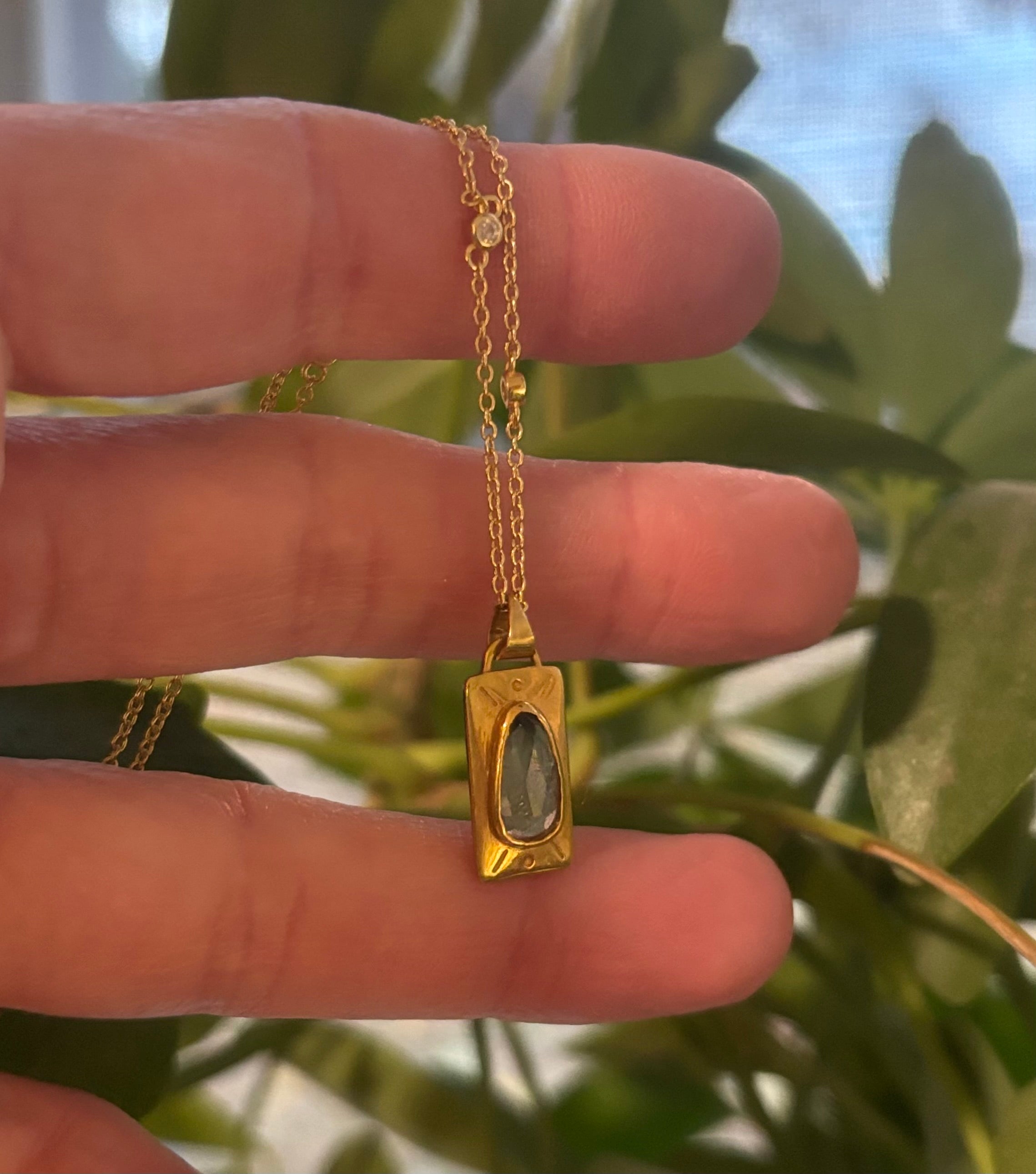 14k Gold Rosecut Bicolor Tourmaline Etched Necklace