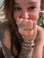 Daughter of the King Triple Stone Ring ~ 14K Gold over 925 Sterling Silver | Opal, Kyanite & Peruvian Opal | Size 8.5