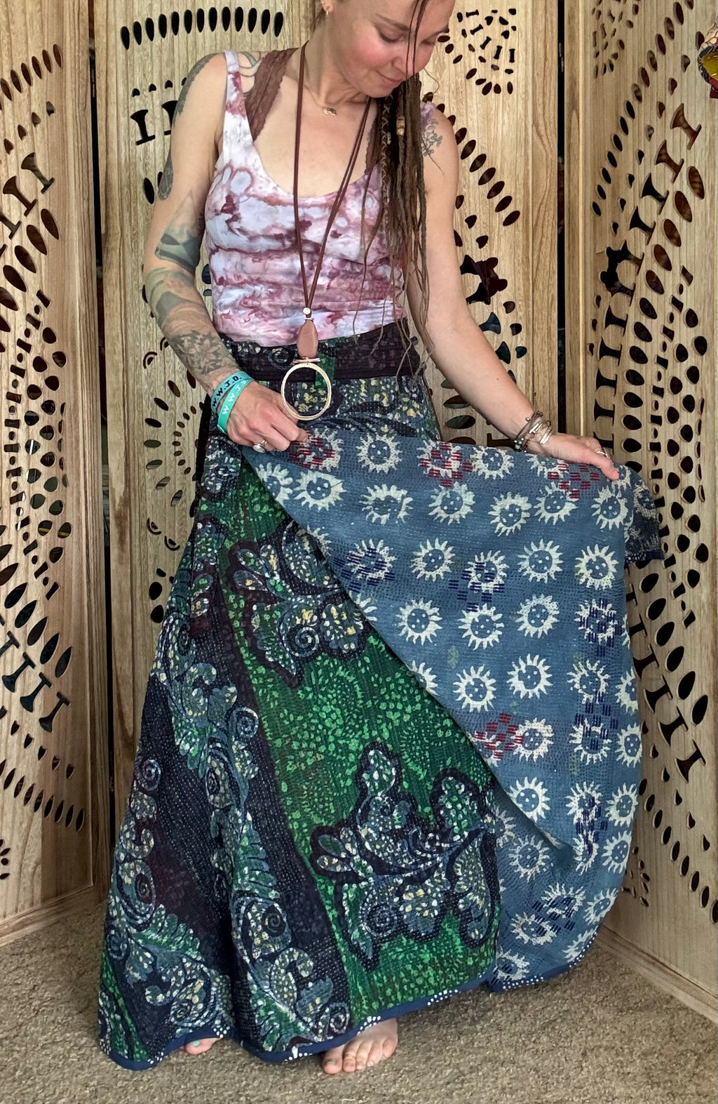 Indigo Kantha Wrap Skirt