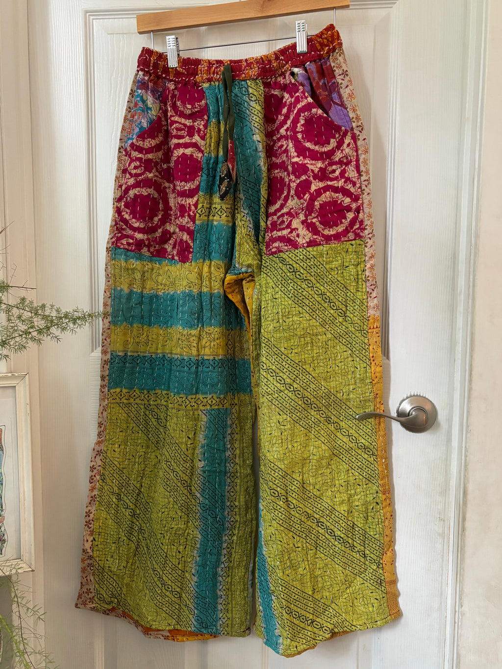 Handmade 100% Cotton Kantha Quilted Reversible Wide Leg Pants