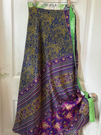Worship Skirt | Bohemian Flowy Indian Silk Sari Wrap Skirt - Double Layer , Reversible | Free Flow Dancing Skirt