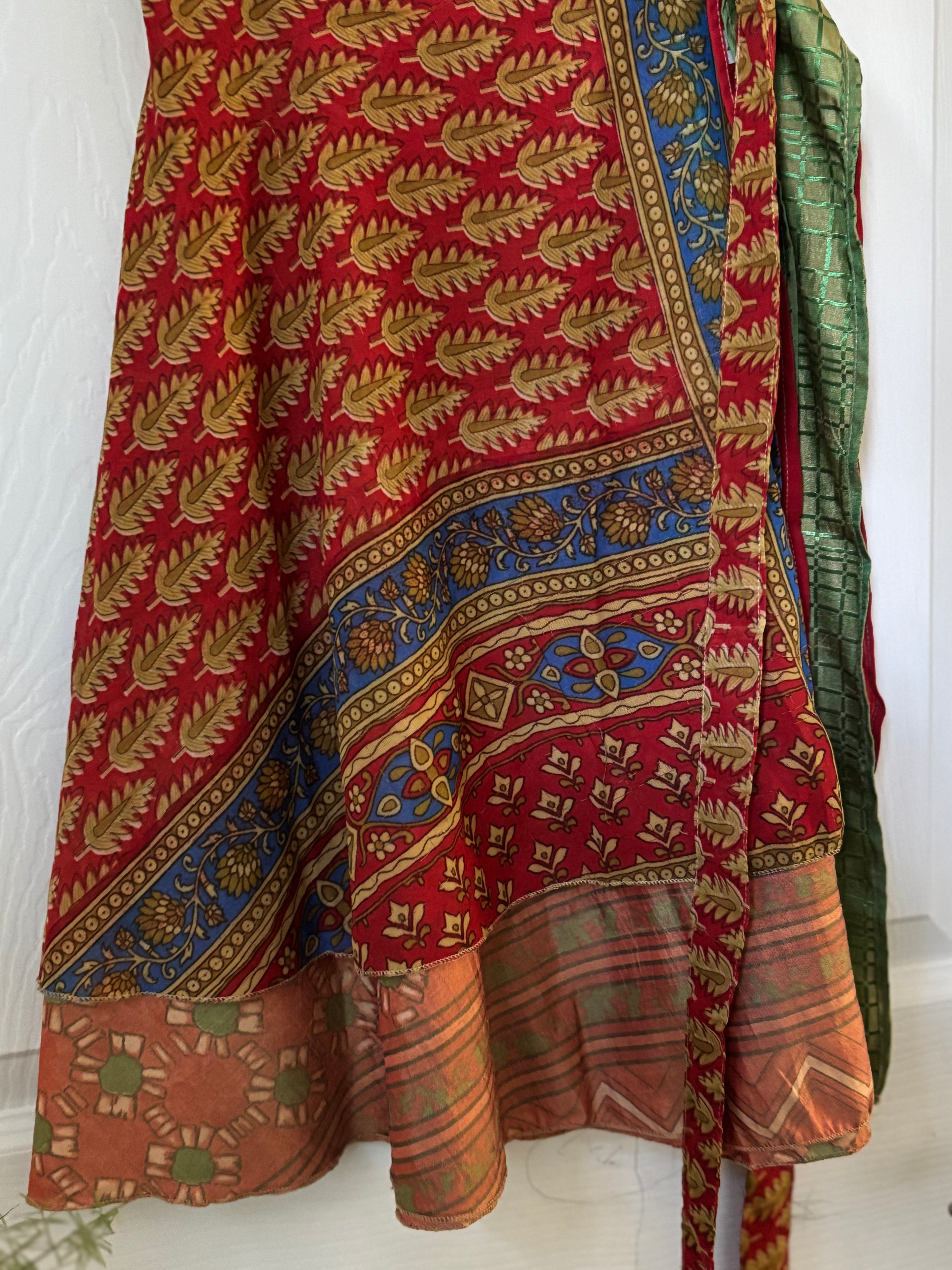 Knee Length Bohemian Flowy Dancing Worship Skirt | Indian Silk Sari Wrap Skirt - Double Layer , Reversible