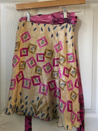 Knee Length Bohemian Flowy Dancing Worship Skirt | Indian Silk Sari Wrap Skirt - Double Layer , Reversible