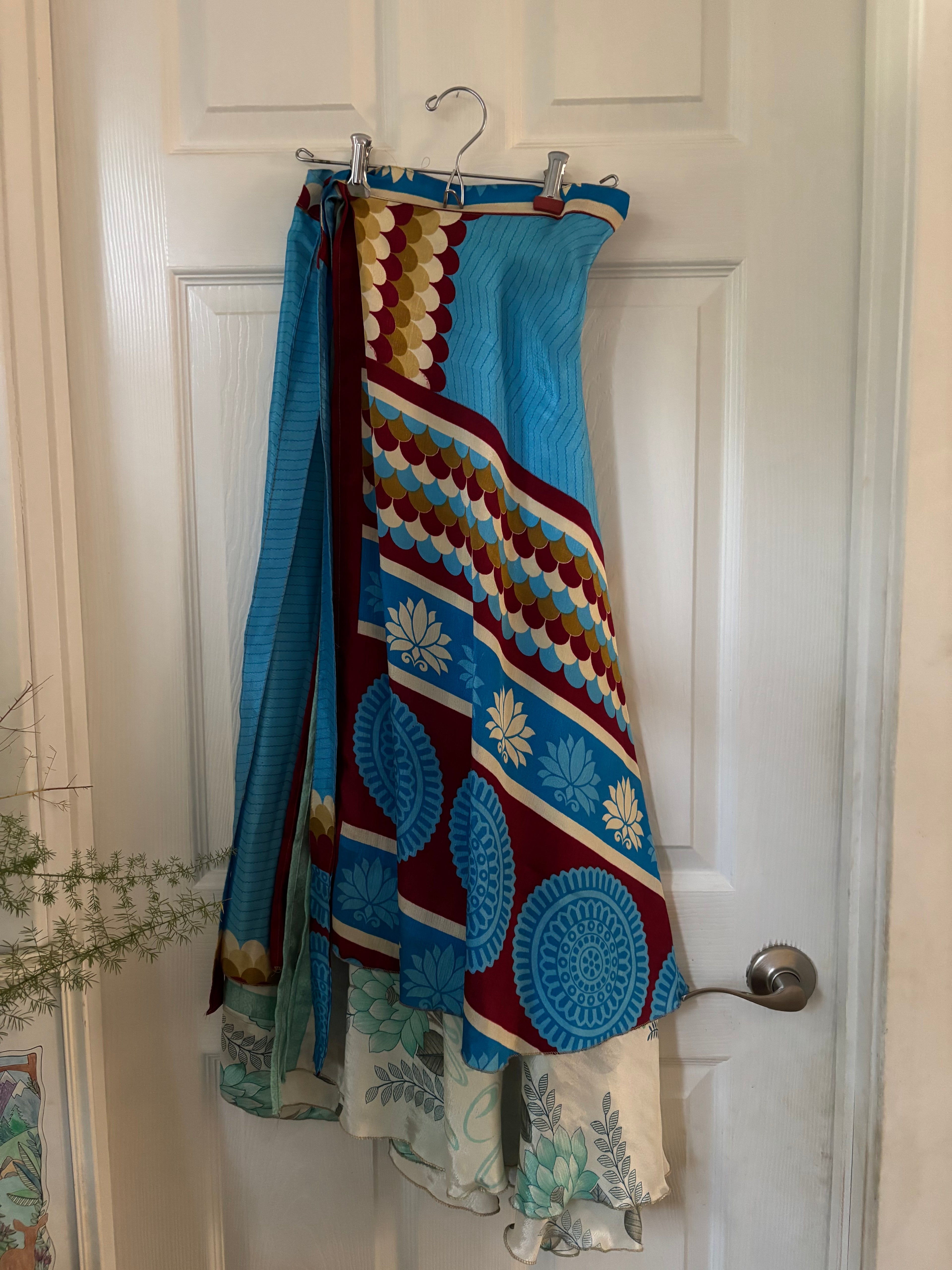 Bohemian Indian Silk Sari Wrap Skirt - Double Layer , Reversible | Free Flow Dancing Skirt