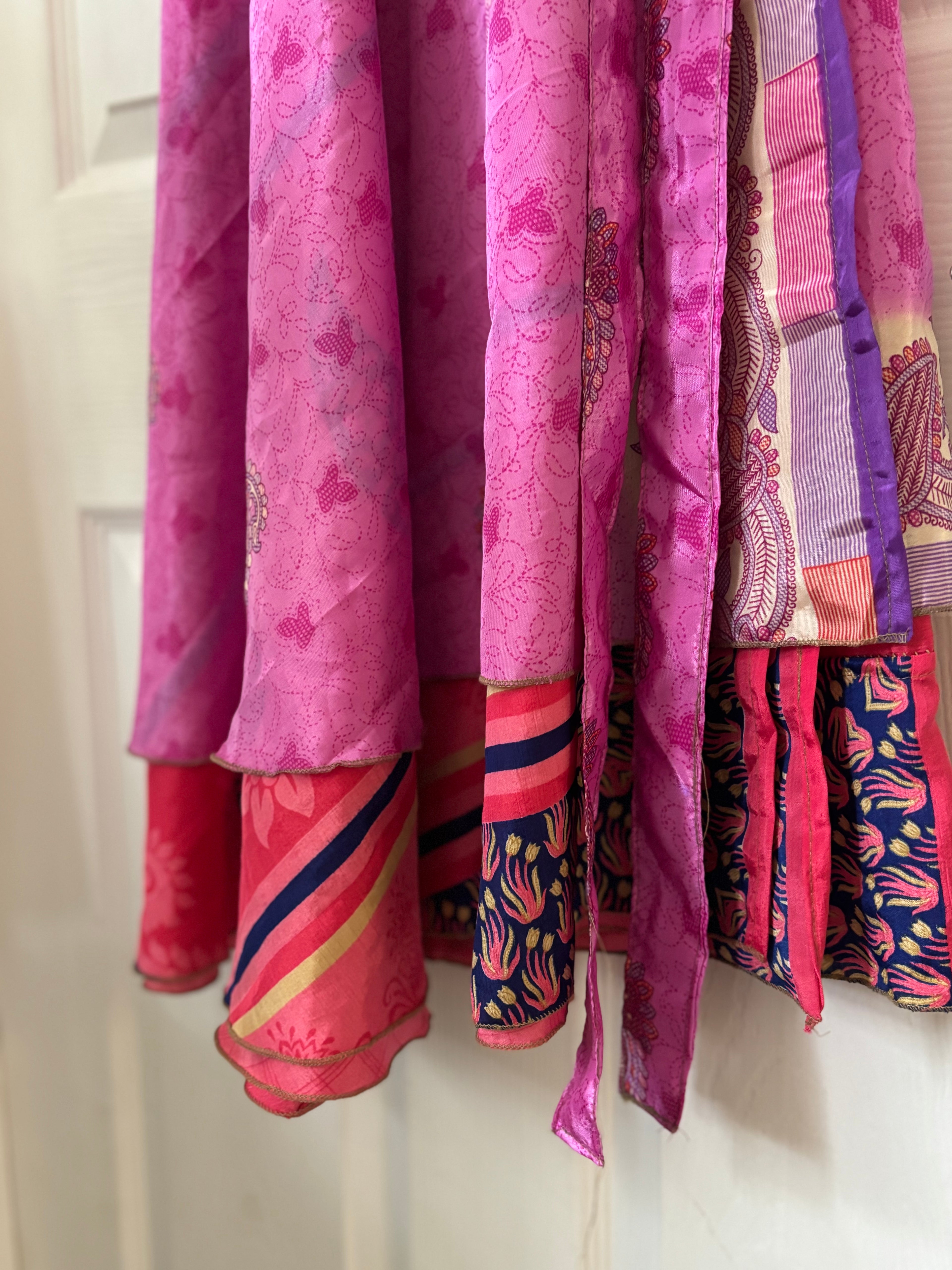 Warfare Worship Skirt | Bohemian Flowy Indian Silk Sari Wrap Skirt - Double Layer , Reversible | Free Flow Dancing Skirt