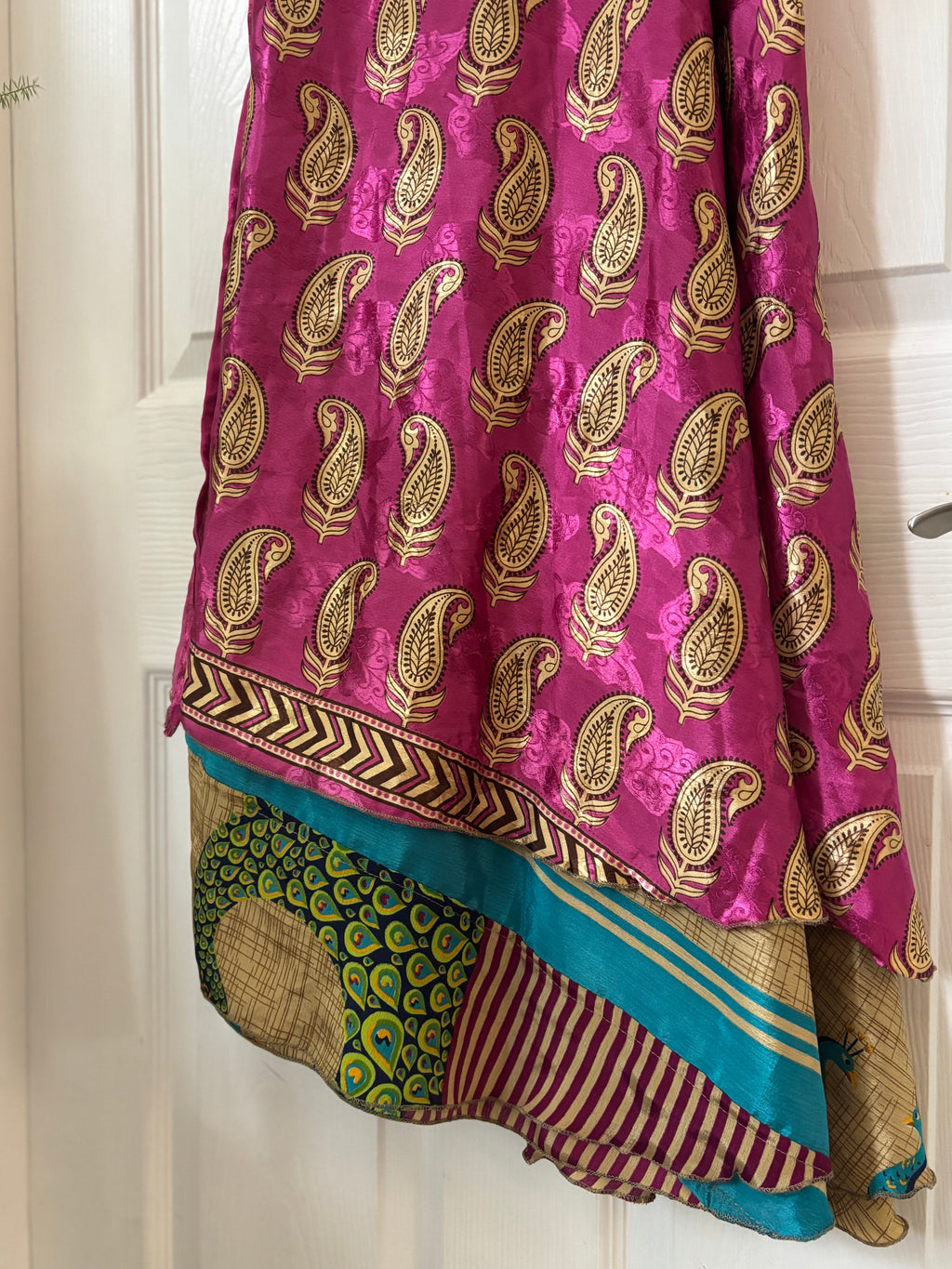 Warfare Worship Skirt | Bohemian Flowy Indian Silk Sari Wrap Skirt - Double Layer , Reversible | Free Flow Dancing Skirt