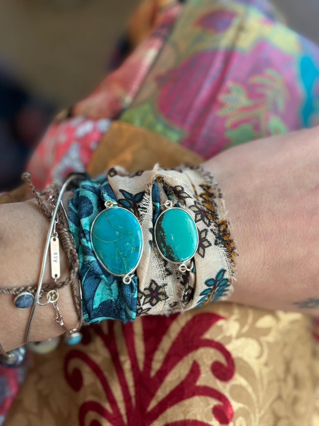 Natural Turquoise Sari Wrap Bracelet