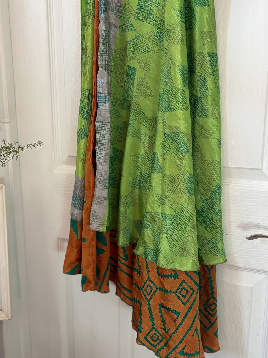 Bohemian Flowy Indian Silk Sari Wrap Skirt - Double Layer , Reversible | Free Flow Dancing Skirt