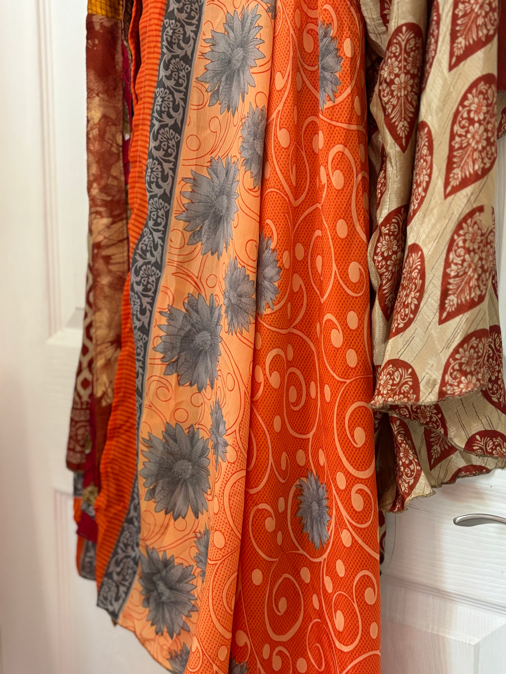 Bohemian Flowy Indian Silk Sari Wrap Skirt - Double Layer , Reversible | Free Flow Dancing Skirt