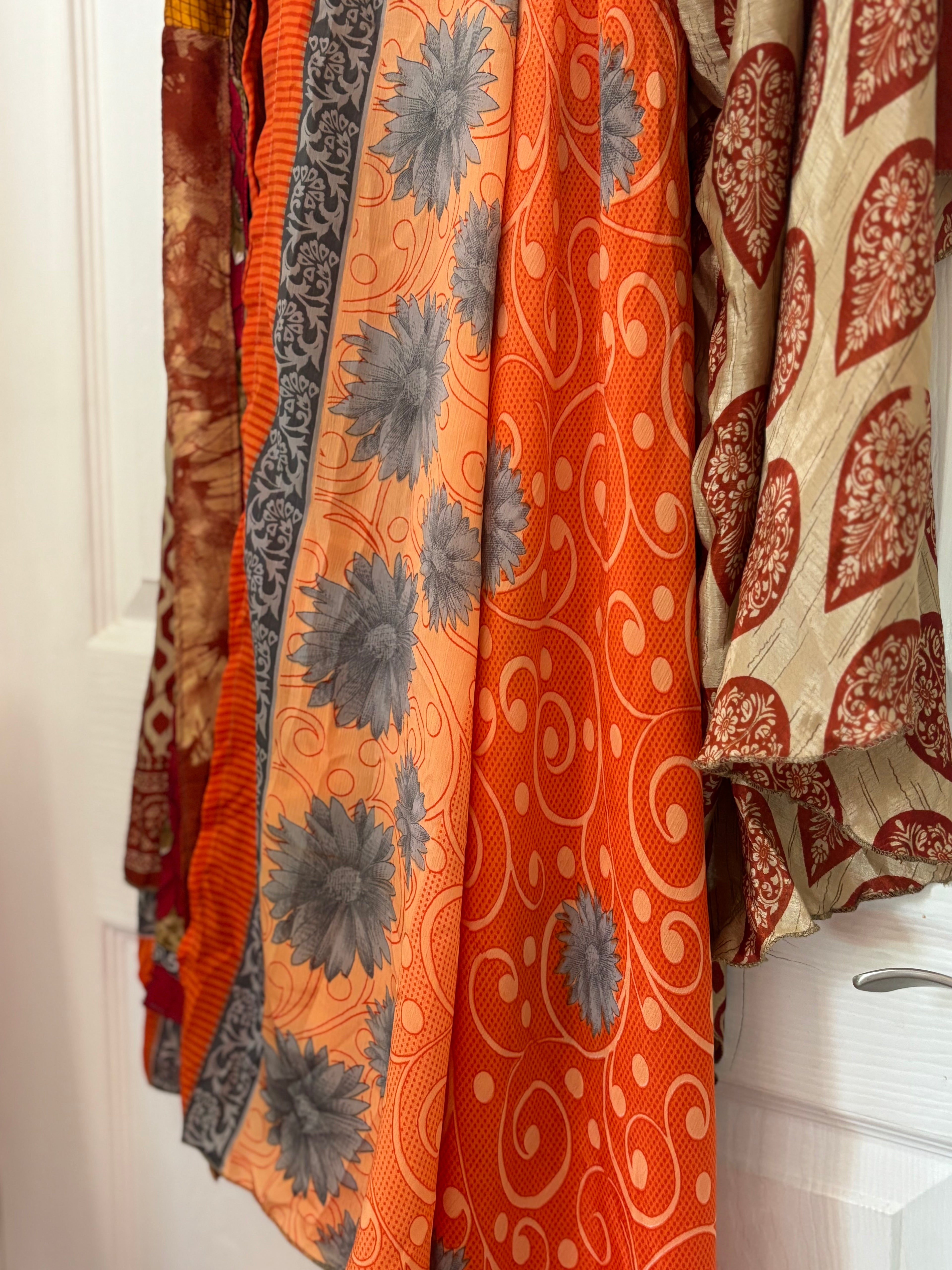 Bohemian Flowy Indian Silk Sari Wrap Skirt - Double Layer , Reversible | Free Flow Dancing Skirt