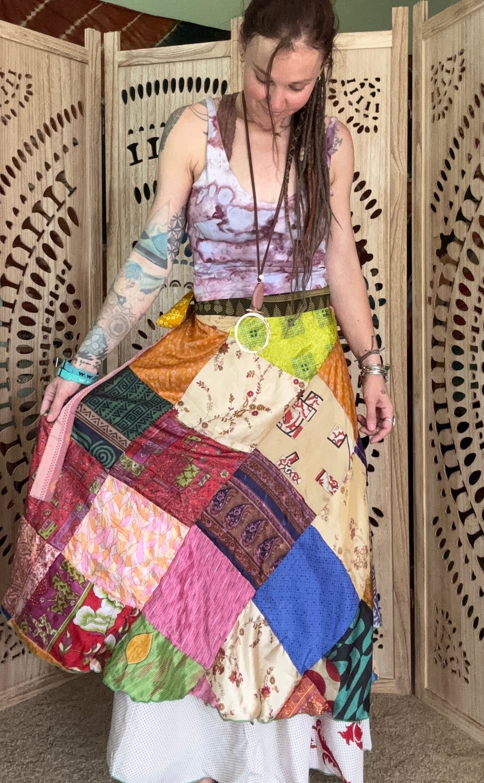Patchwork Sari Silk Wrap Skirt