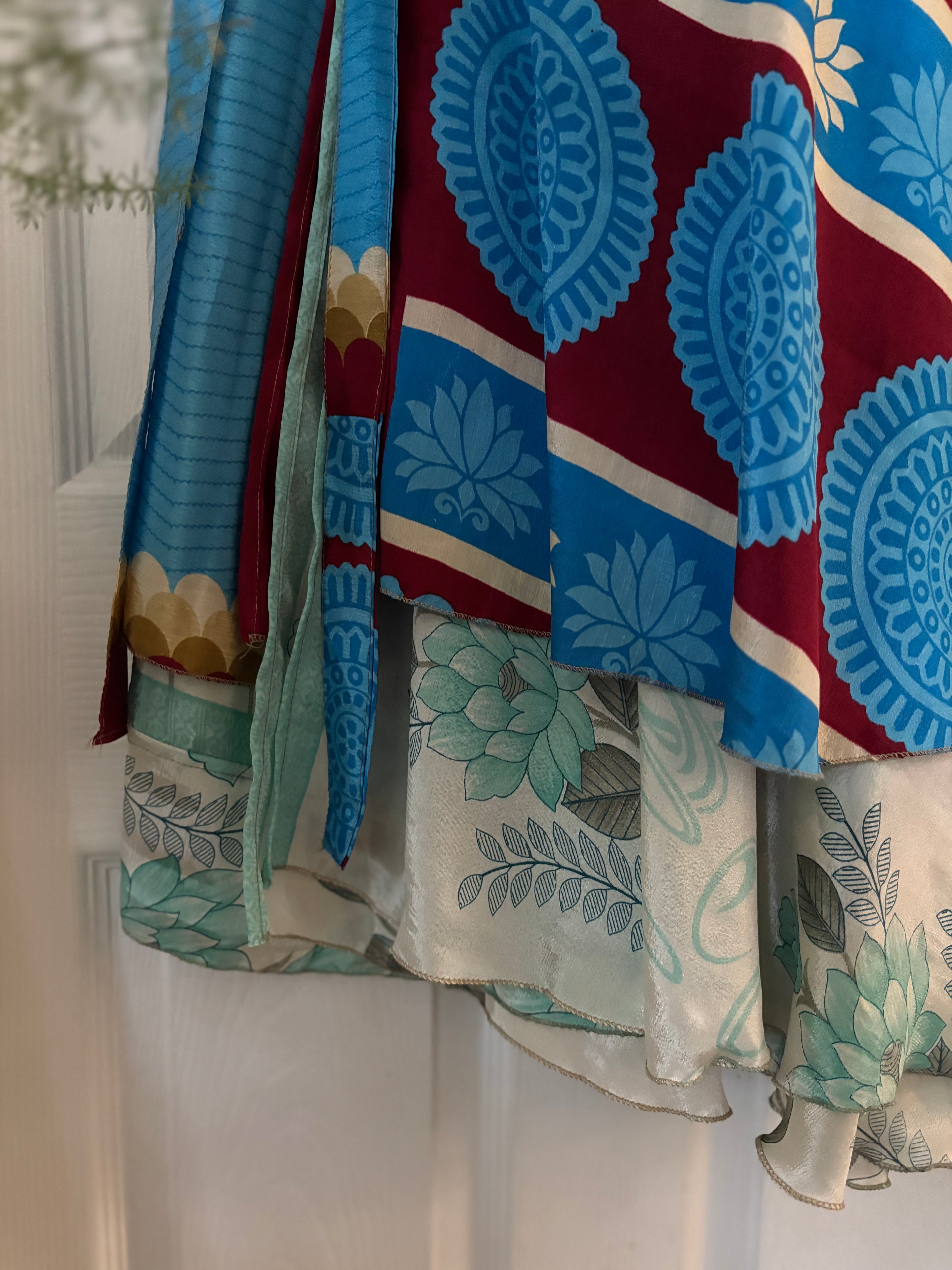 Bohemian Indian Silk Sari Wrap Skirt - Double Layer , Reversible | Free Flow Dancing Skirt