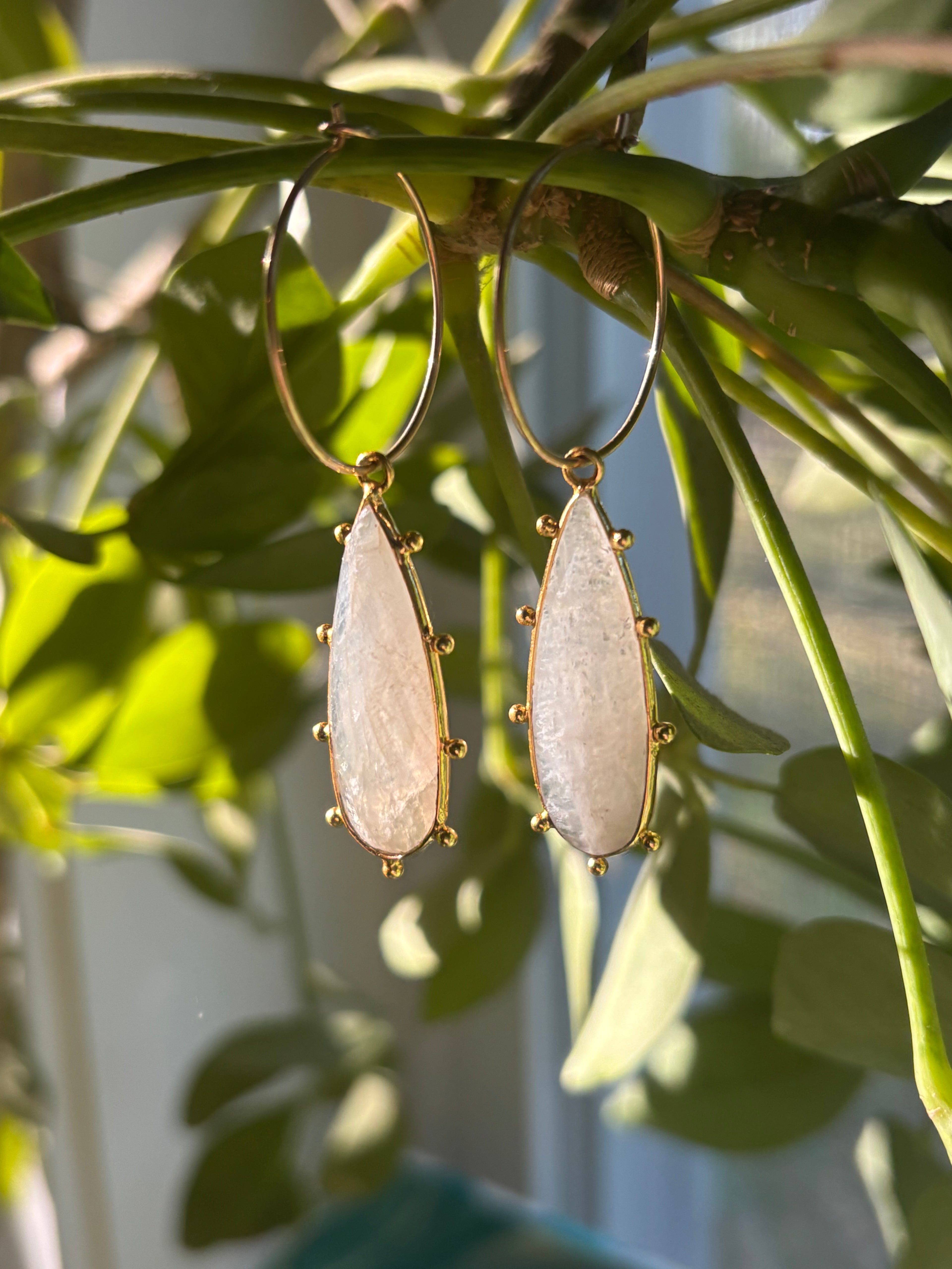 Moonstone Bohemian Tribal 14k Gold on Brass Earrings