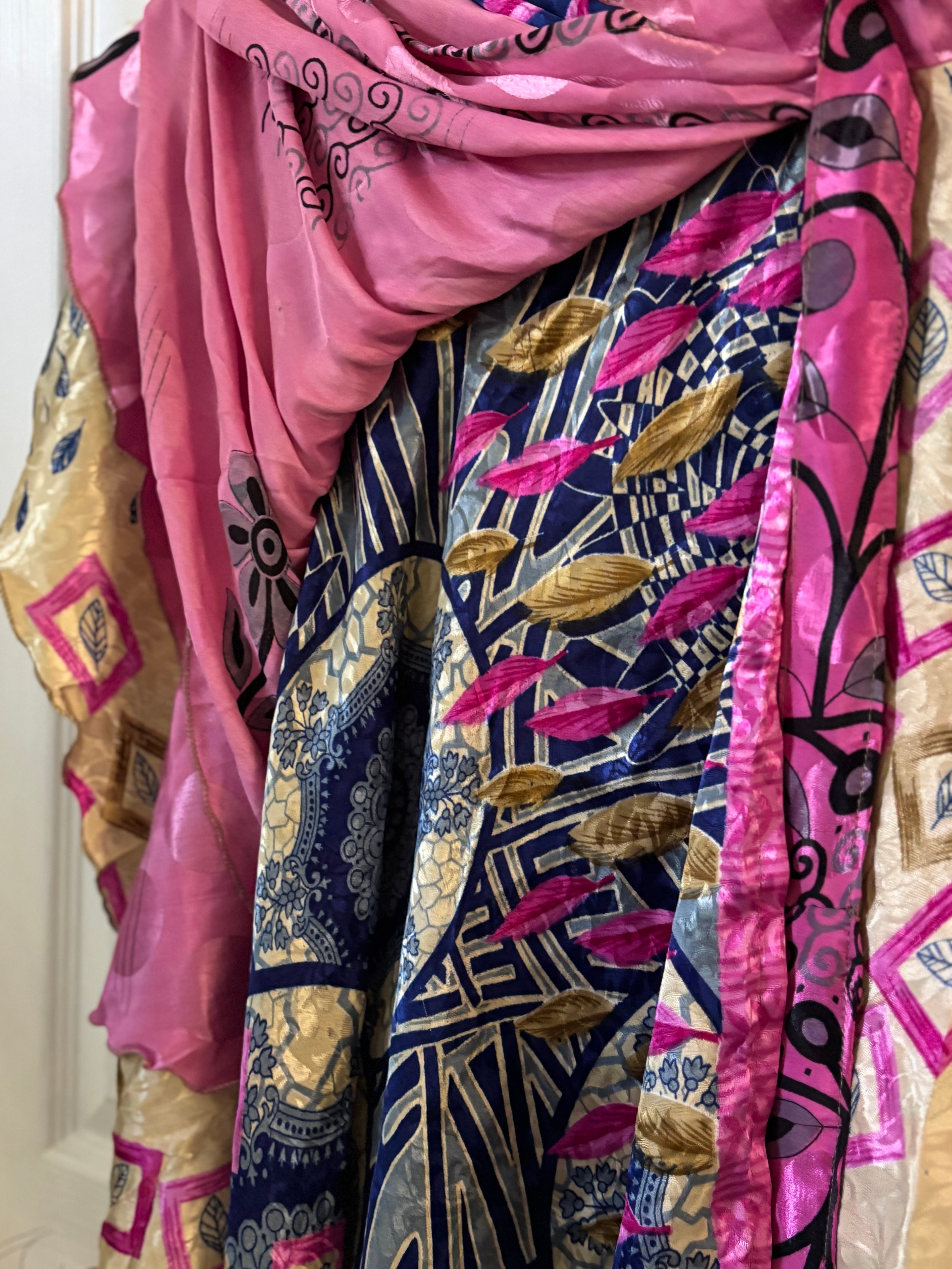 Knee Length Bohemian Flowy Dancing Worship Skirt | Indian Silk Sari Wrap Skirt - Double Layer , Reversible