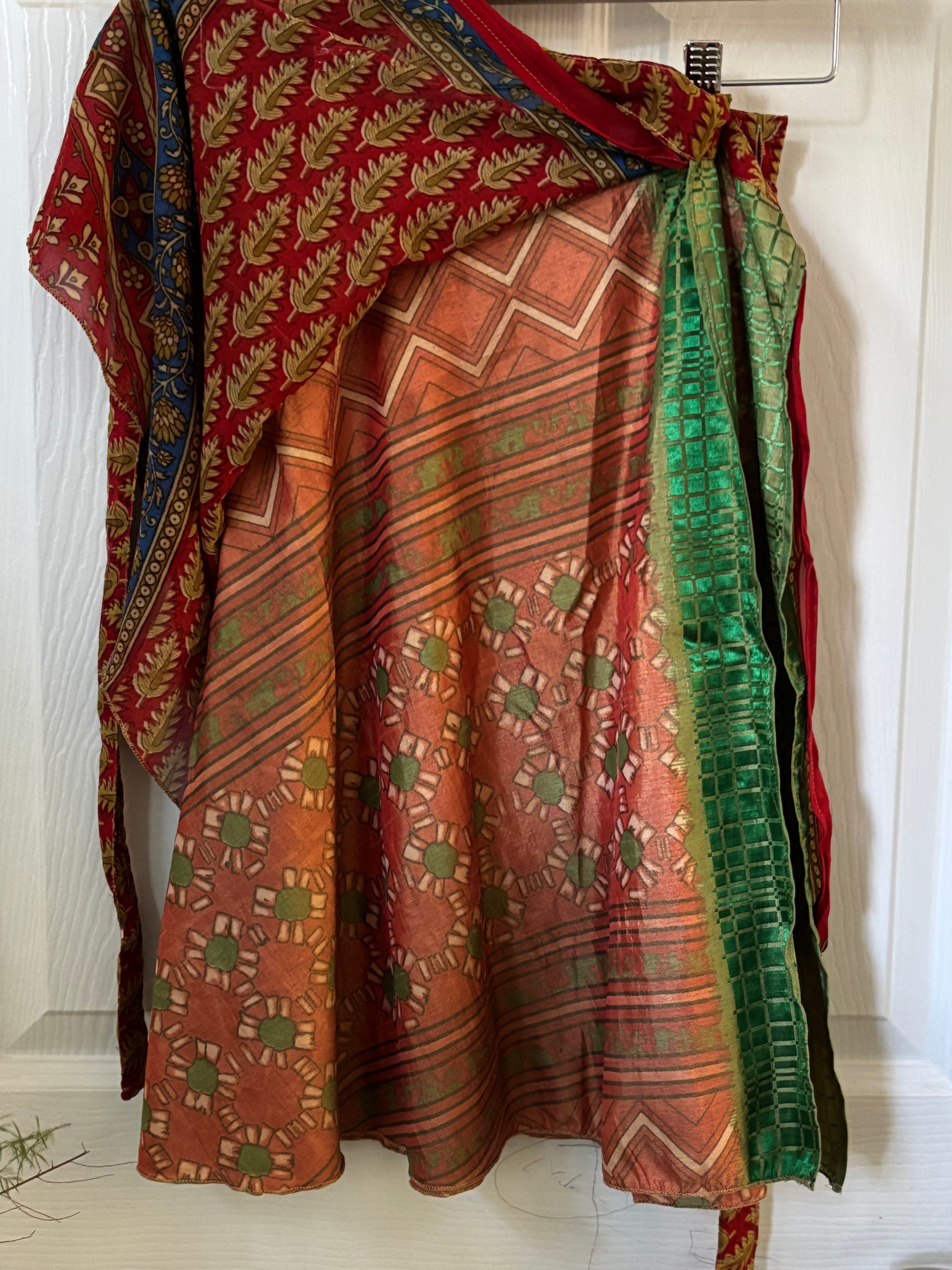 Knee Length Bohemian Flowy Dancing Worship Skirt | Indian Silk Sari Wrap Skirt - Double Layer , Reversible