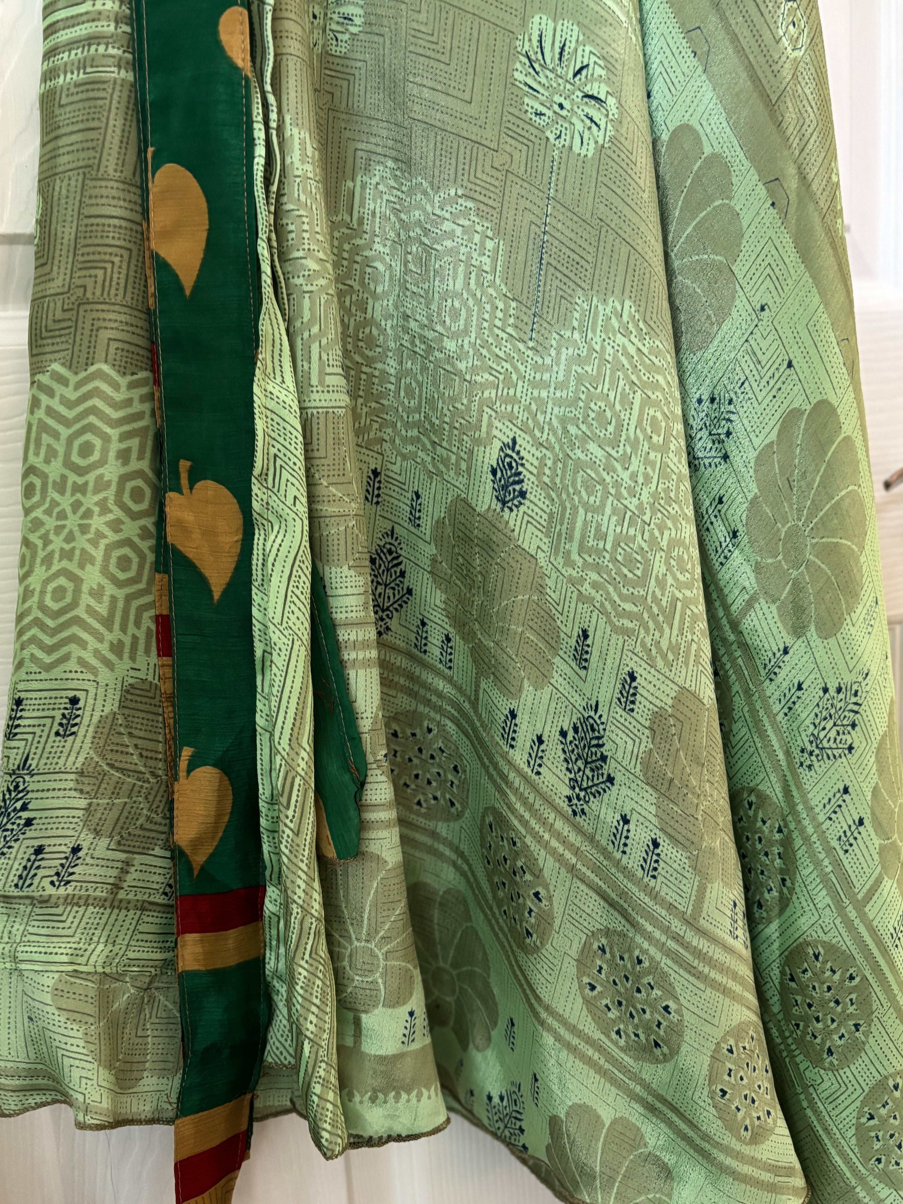 Warfare Worship Skirt | Bohemian Flowy Indian Silk Sari Wrap Skirt - Double Layer , Reversible | Free Flow Dancing Skirt