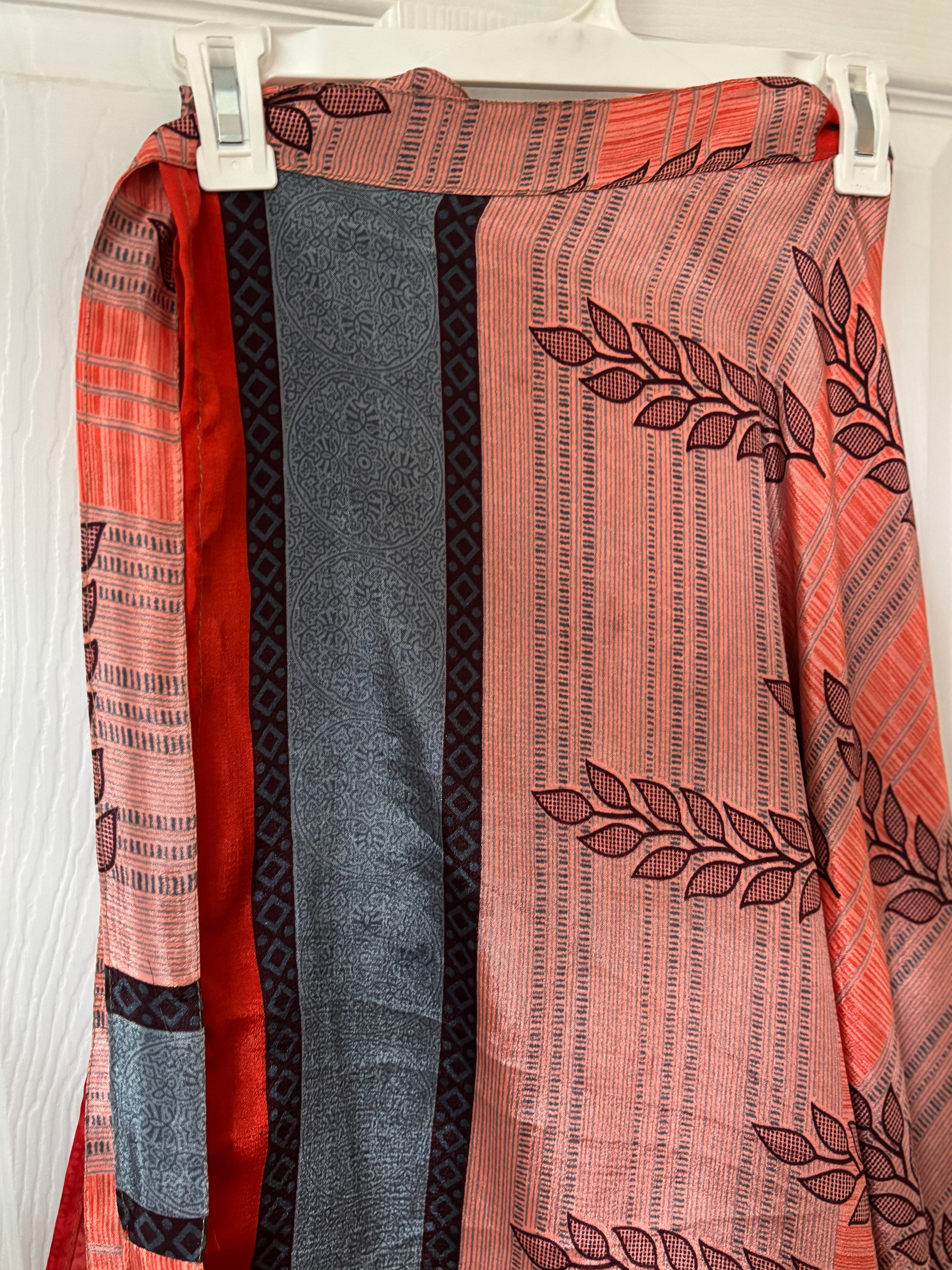 Warfare Worship Skirt | Bohemian Flowy Indian Silk Sari Wrap Skirt - Double Layer , Reversible | Free Flow Dancing Skirt