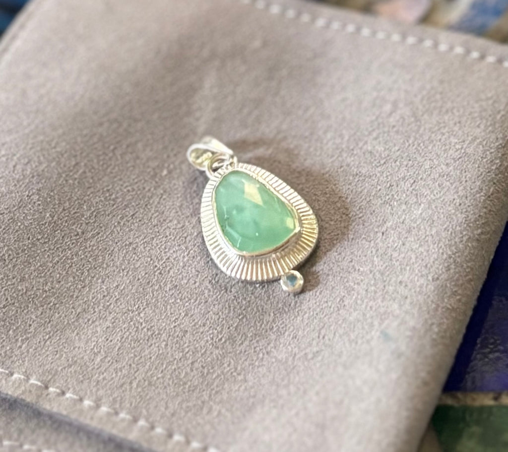 Sterling 925 Etched Aqua Rosecut Chalcedony + Moonstone Necklace