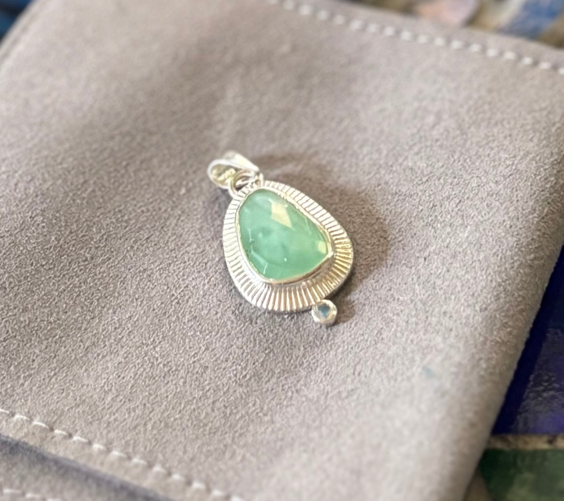 Sterling 925 Etched Aqua Rosecut Chalcedony + Moonstone Necklace