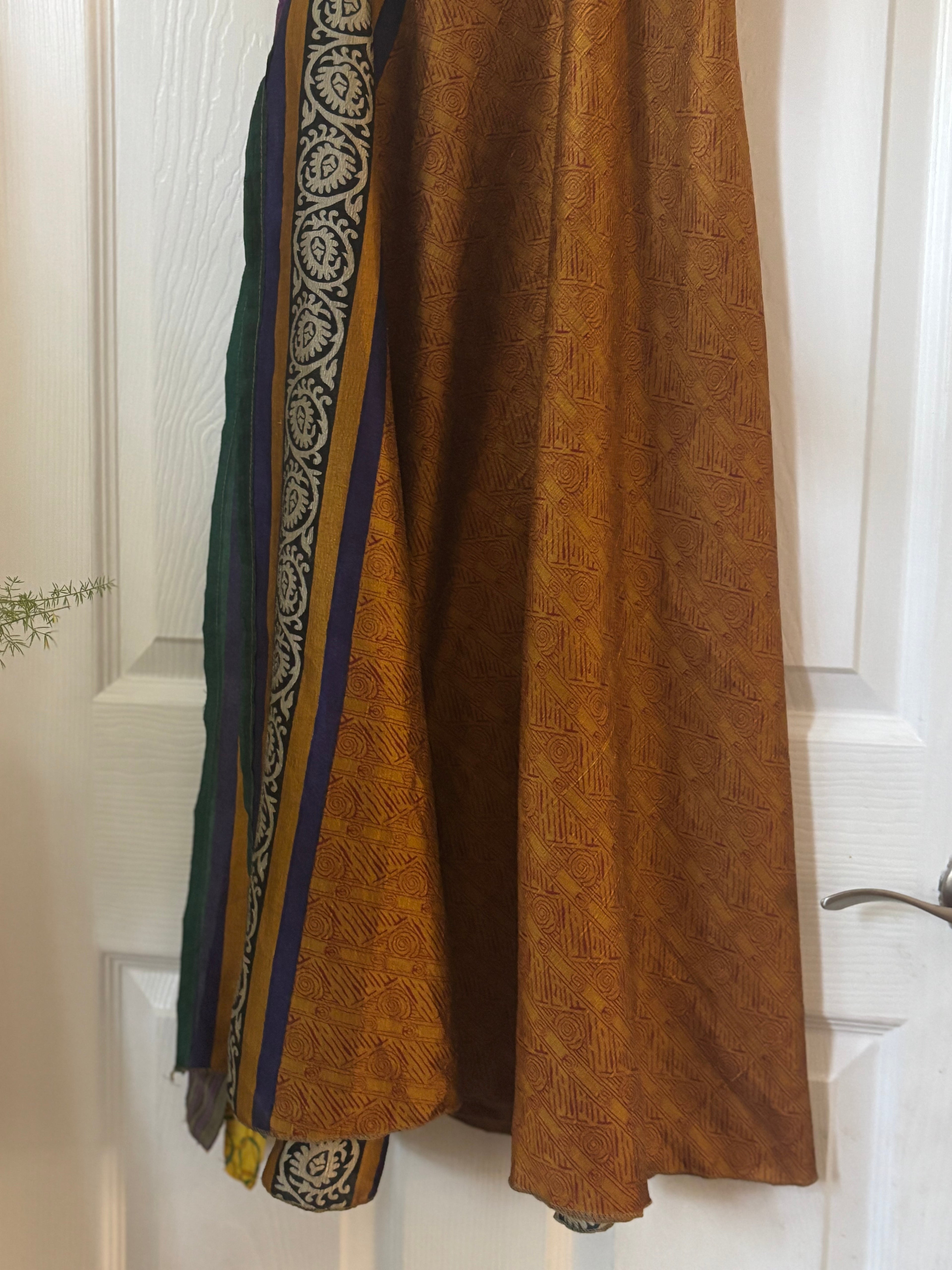 Bohemian Flowy Indian Silk Sari Wrap Skirt - Double Layer , Reversible | Free Flow Dancing Skirt