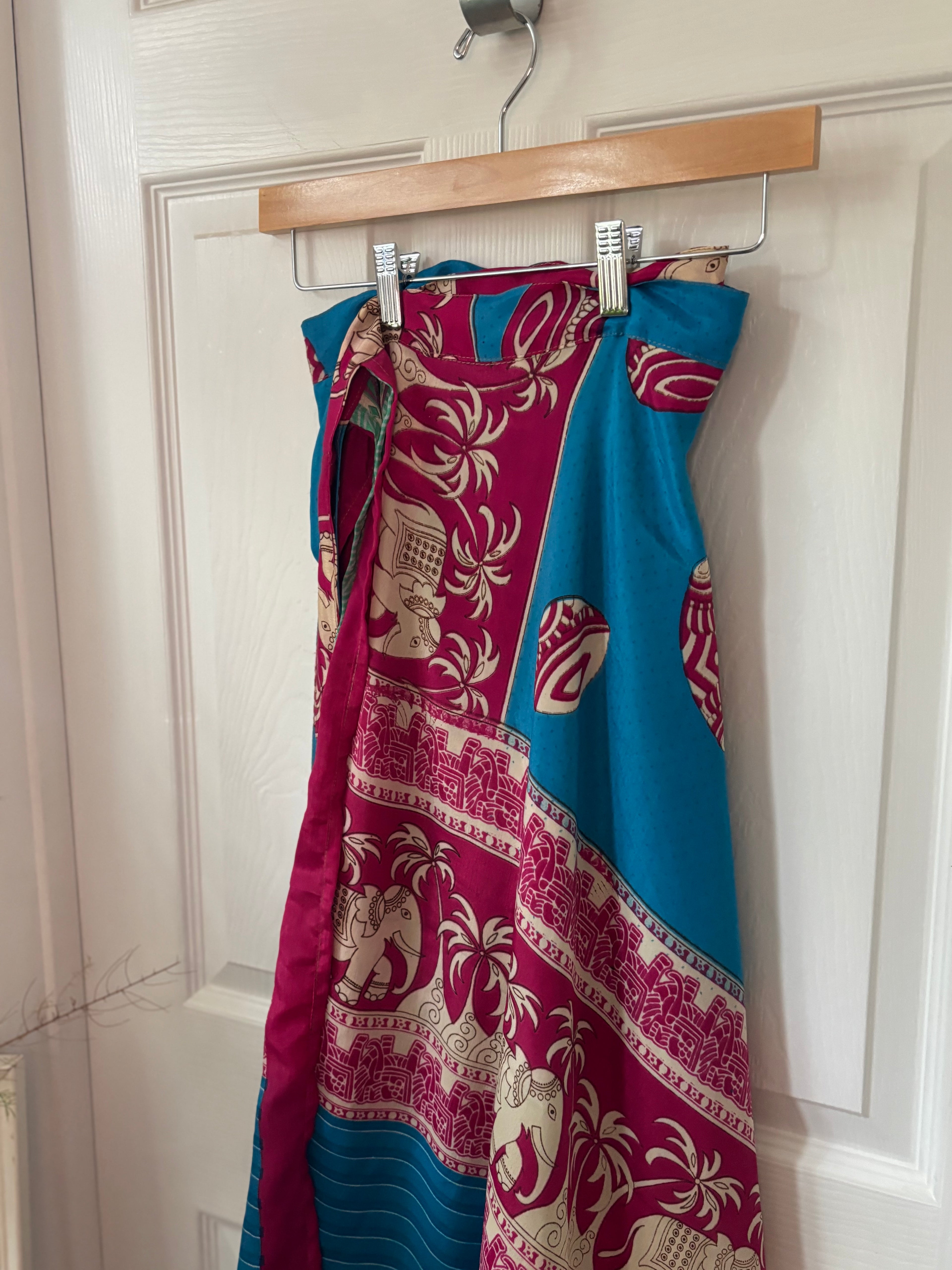 Warfare Worship Skirt | Bohemian Flowy Indian Silk Sari Wrap Skirt - Double Layer , Reversible | Free Flow Dancing Skirt