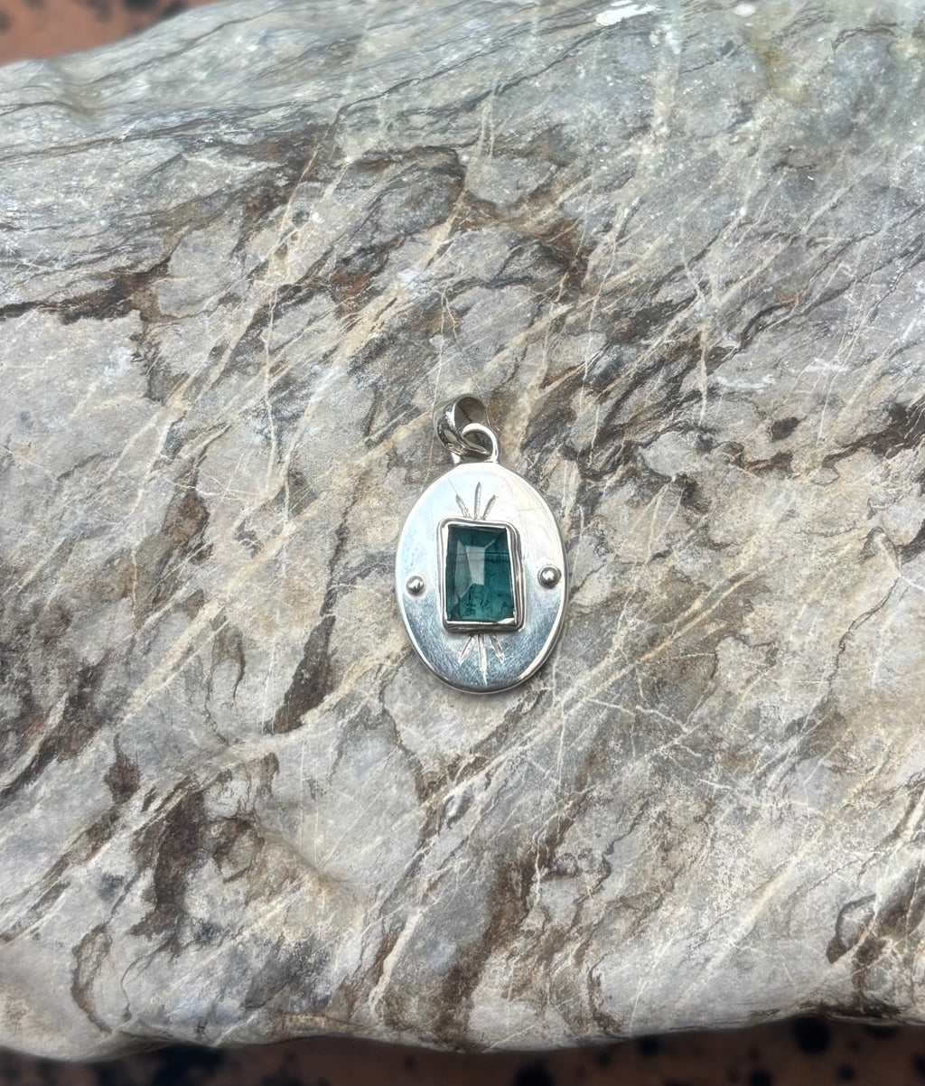 Teal Tourmaline Solid Sterling 925 Silver Necklace