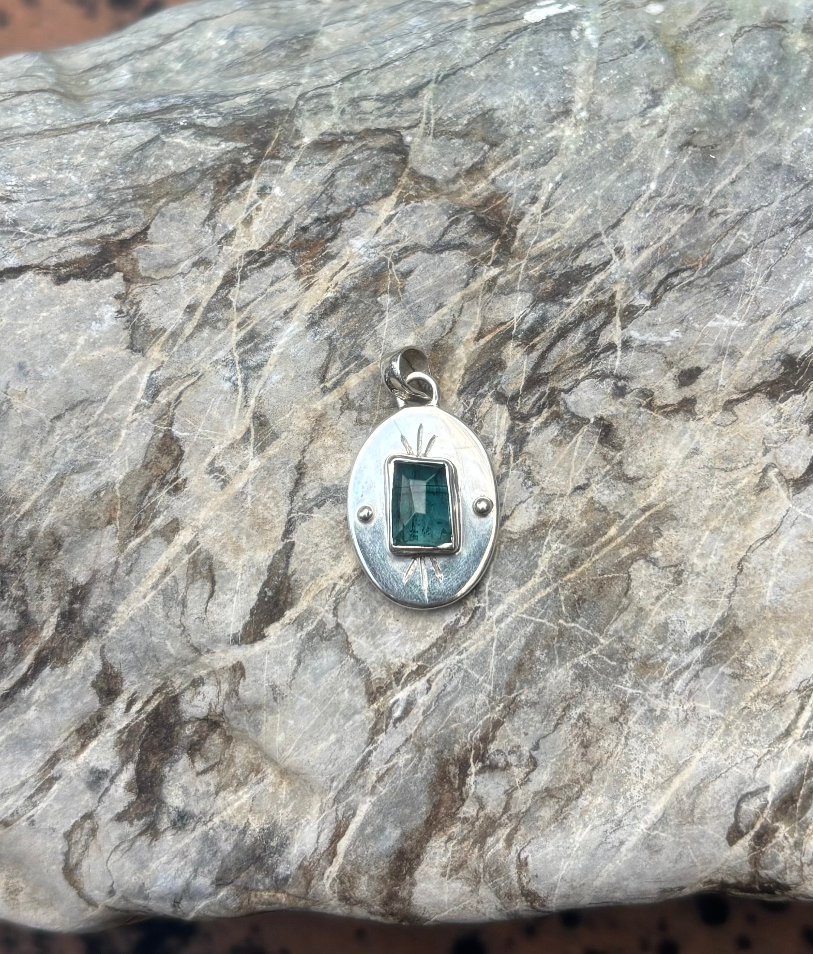 Teal Tourmaline Solid Sterling 925 Silver Necklace